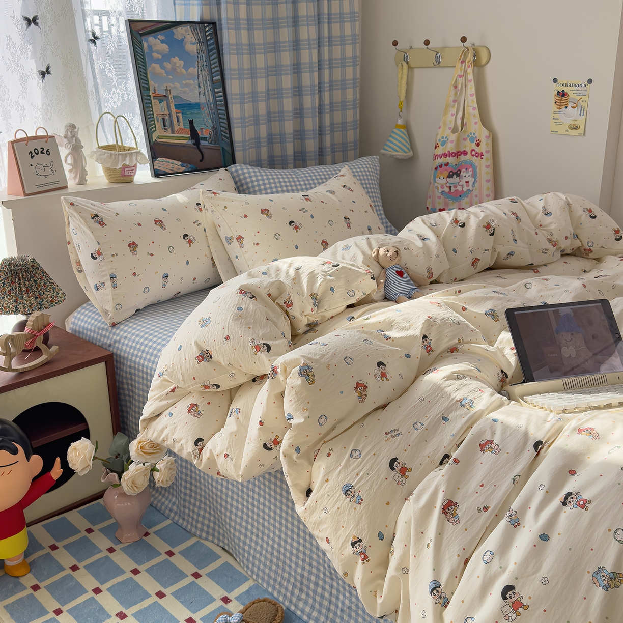 91家纺网 家纺一手货源 找家纺 希丞家居 2026新款博主风小清新仿棉云感纱床上四件套 小新合集