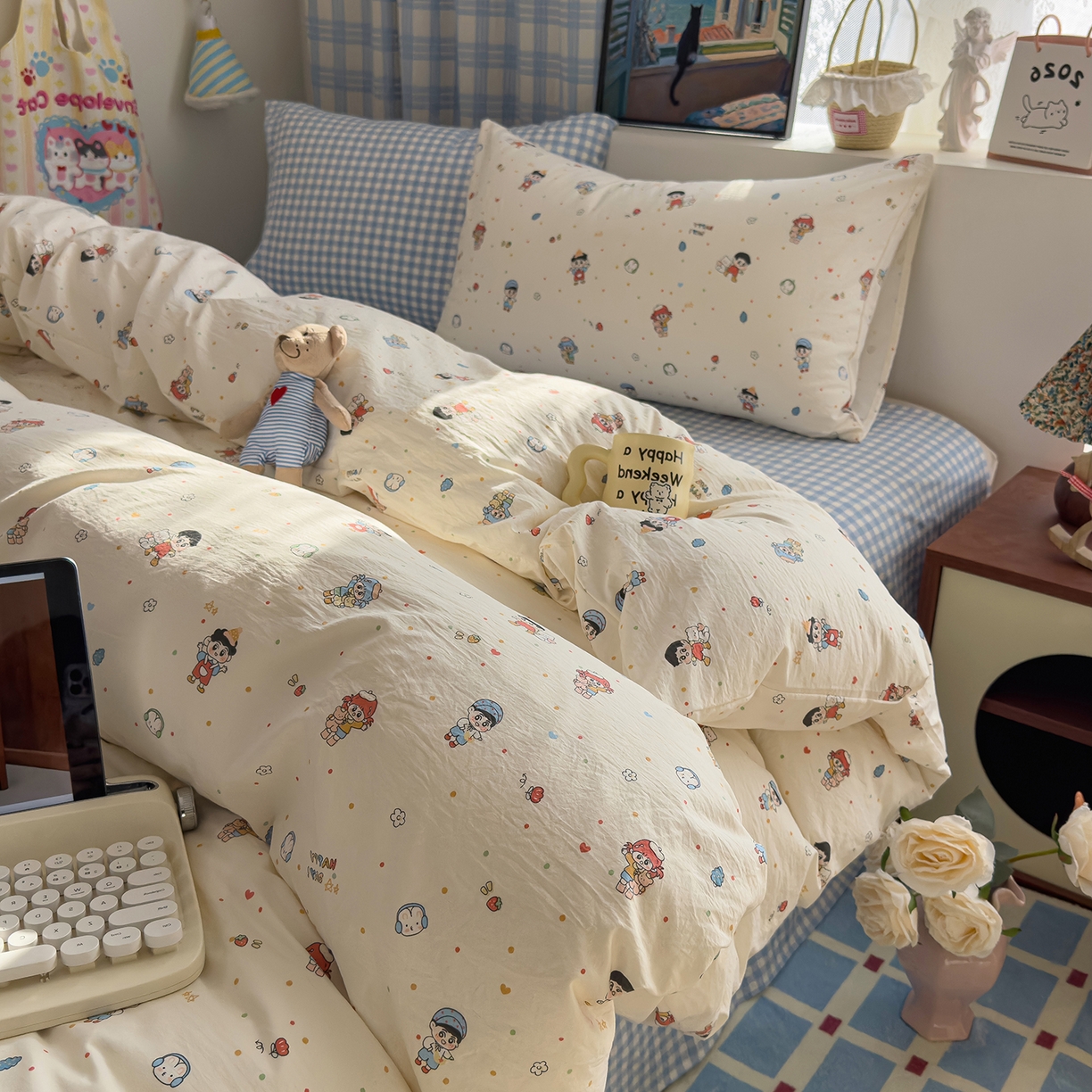 91家纺网 家纺一手货源 找家纺 希丞家居 2026新款博主风小清新仿棉云感纱床上四件套 小新合集