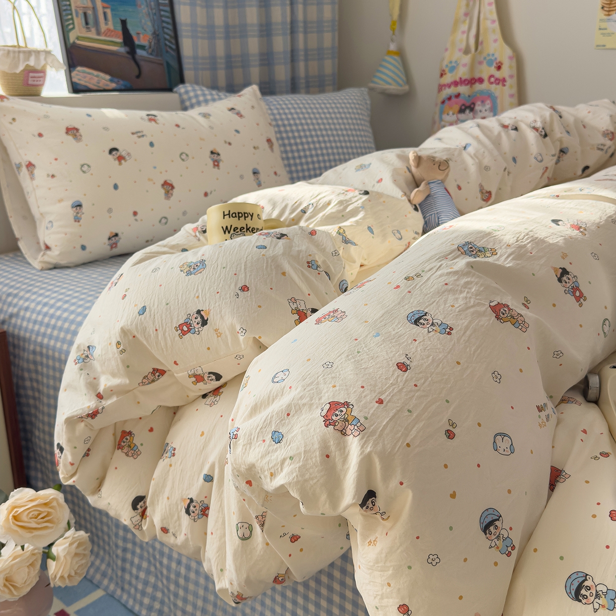 91家纺网 家纺一手货源 找家纺 希丞家居 2026新款博主风小清新仿棉云感纱床上四件套 小新合集