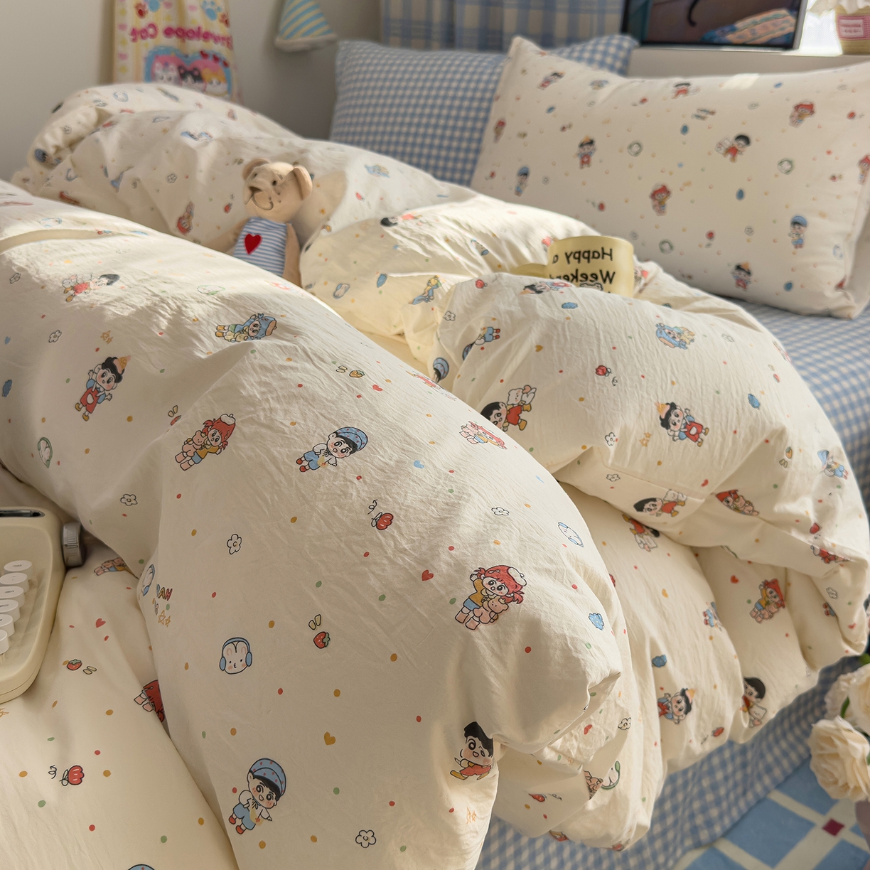 91家纺网 家纺一手货源 找家纺 希丞家居 2026新款博主风小清新仿棉云感纱床上四件套 小新合集