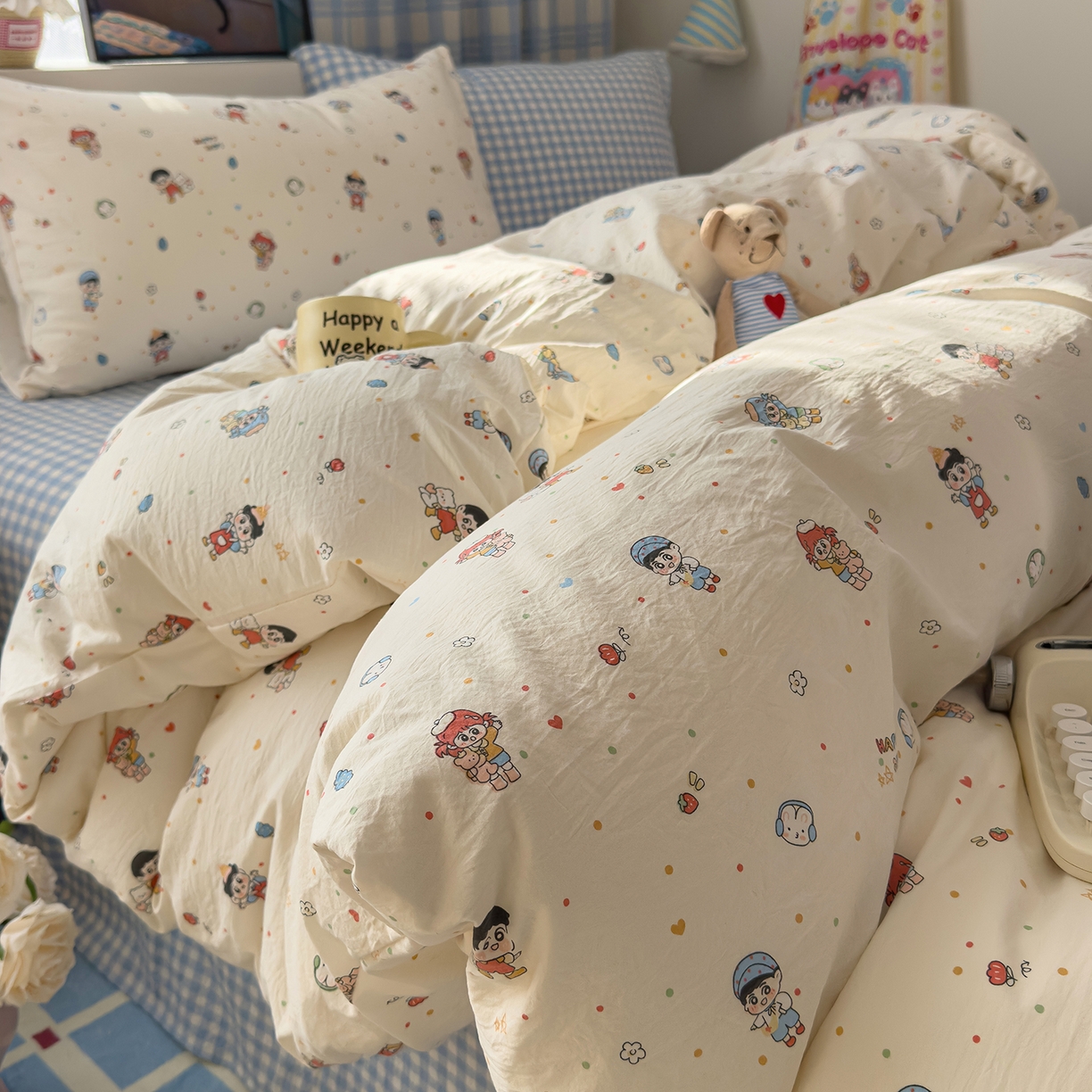 91家纺网 家纺一手货源 找家纺 希丞家居 2026新款博主风小清新仿棉云感纱床上四件套 小新合集