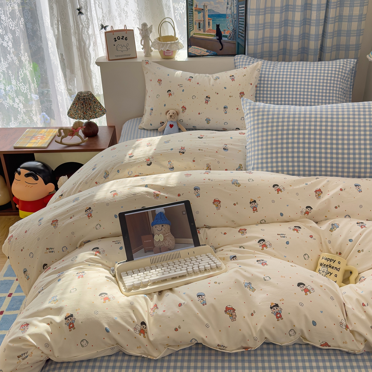 91家纺网 家纺一手货源 找家纺 希丞家居 2026新款博主风小清新仿棉云感纱床上四件套 小新合集