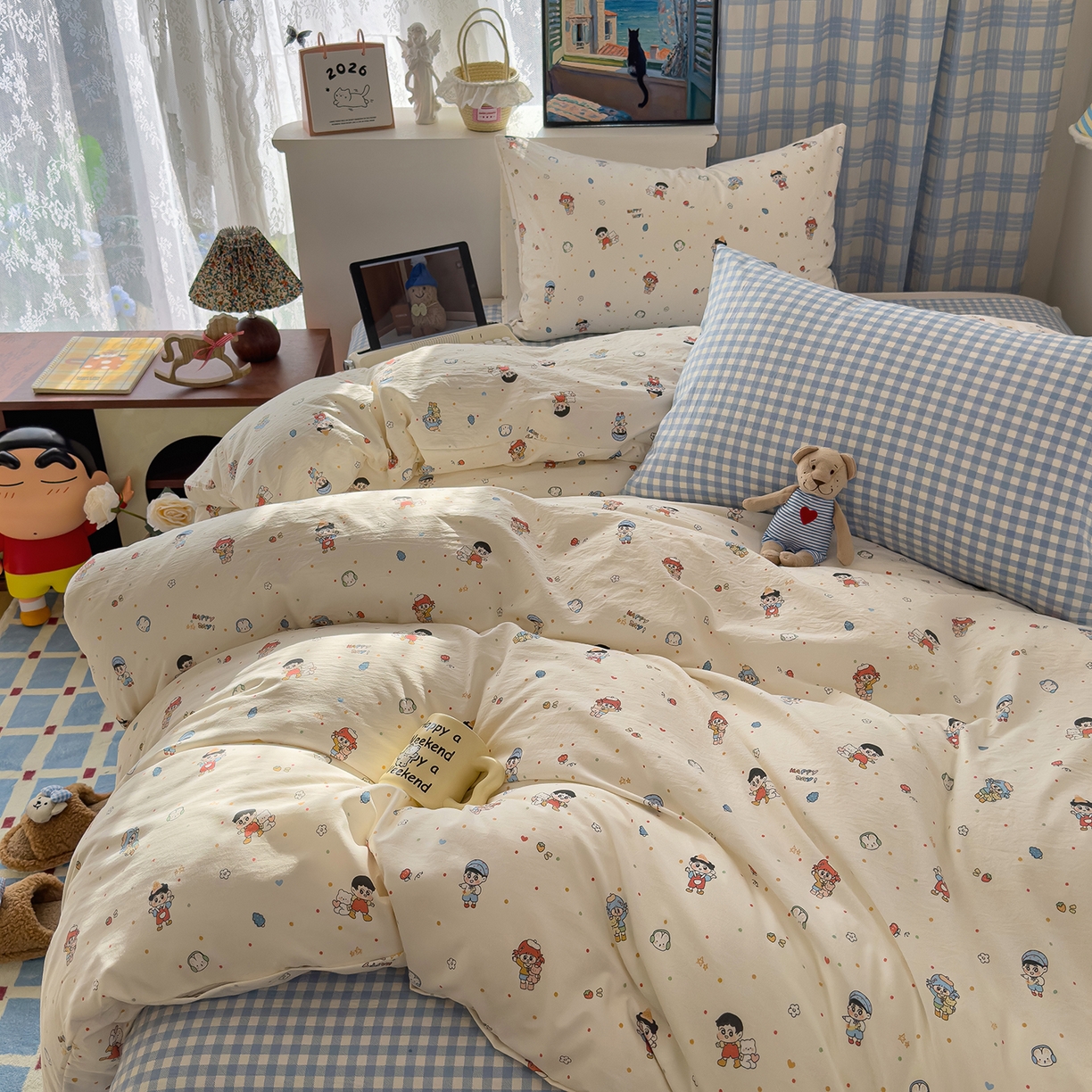 91家纺网 家纺一手货源 找家纺 希丞家居 2026新款博主风小清新仿棉云感纱床上四件套 小新合集