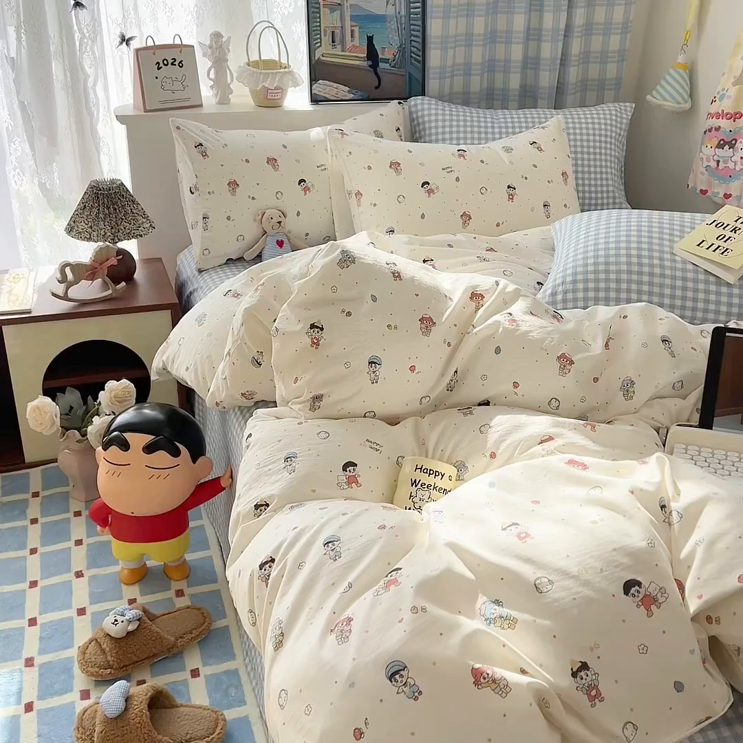 91家纺网 家纺一手货源 找家纺 希丞家居 2026新款博主风小清新仿棉云感纱床上四件套 小新合集