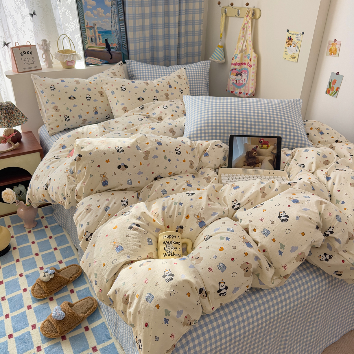 91家纺网 家纺一手货源 找家纺 希丞家居 2026新款博主风小清新仿棉云感纱床上四件套 小幸运