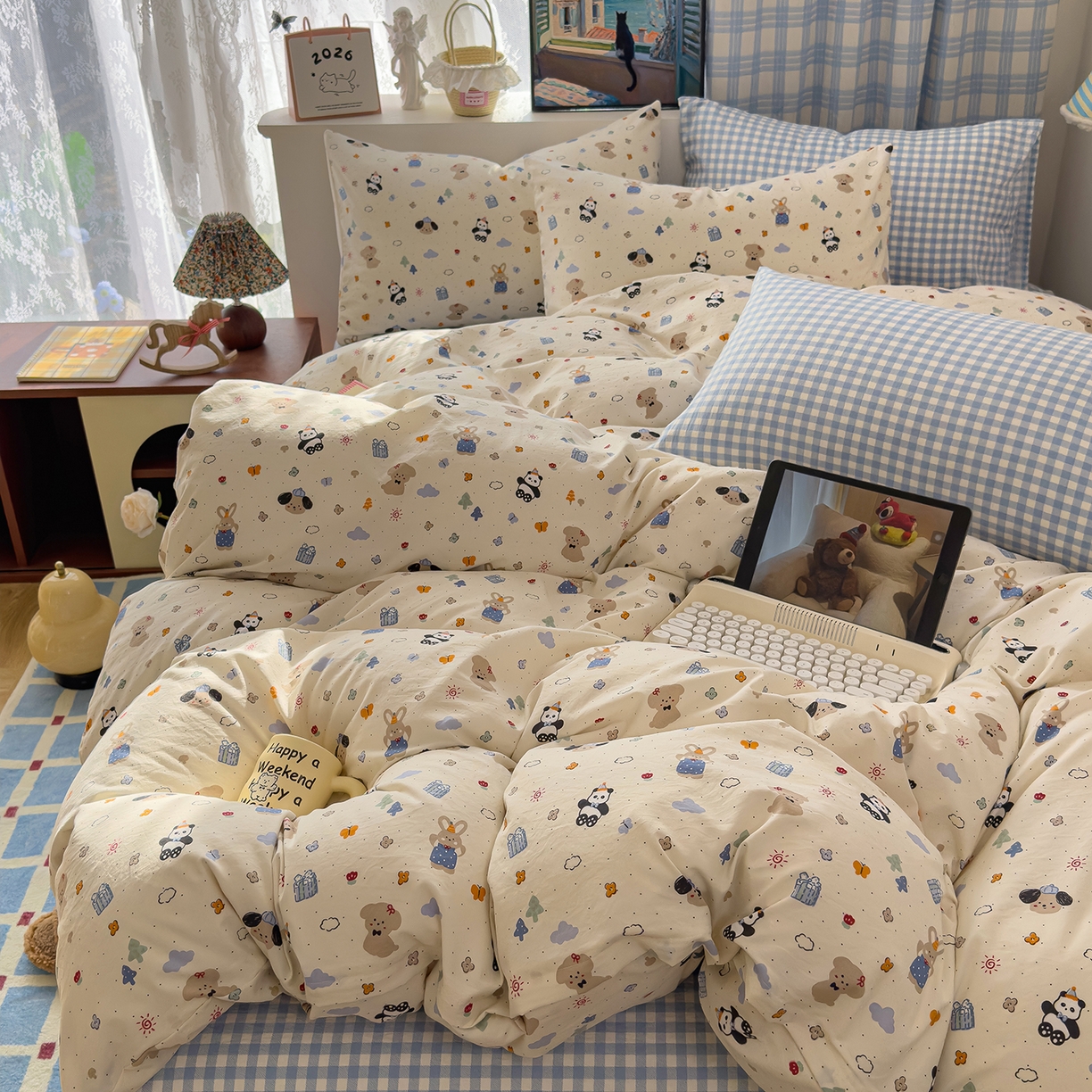 91家纺网 家纺一手货源 找家纺 希丞家居 2026新款博主风小清新仿棉云感纱床上四件套 小幸运