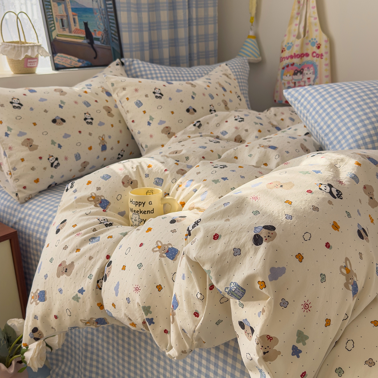 91家纺网 家纺一手货源 找家纺 希丞家居 2026新款博主风小清新仿棉云感纱床上四件套 小幸运