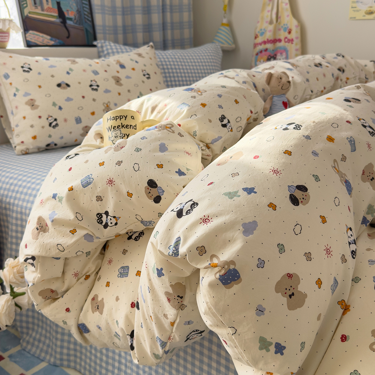 91家纺网 家纺一手货源 找家纺 希丞家居 2026新款博主风小清新仿棉云感纱床上四件套 小幸运