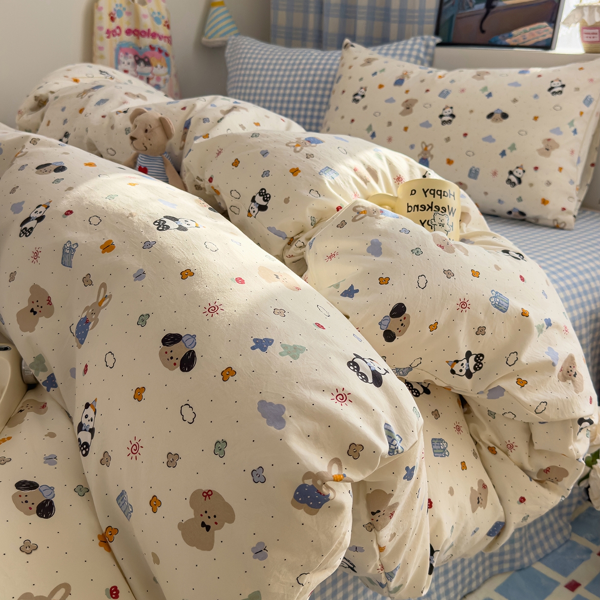 91家纺网 家纺一手货源 找家纺 希丞家居 2026新款博主风小清新仿棉云感纱床上四件套 小幸运