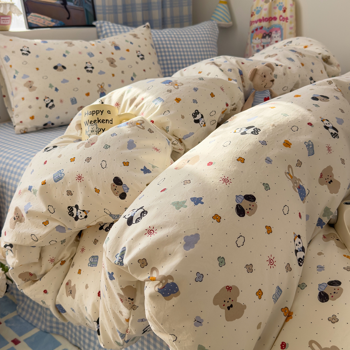 91家纺网 家纺一手货源 找家纺 希丞家居 2026新款博主风小清新仿棉云感纱床上四件套 小幸运