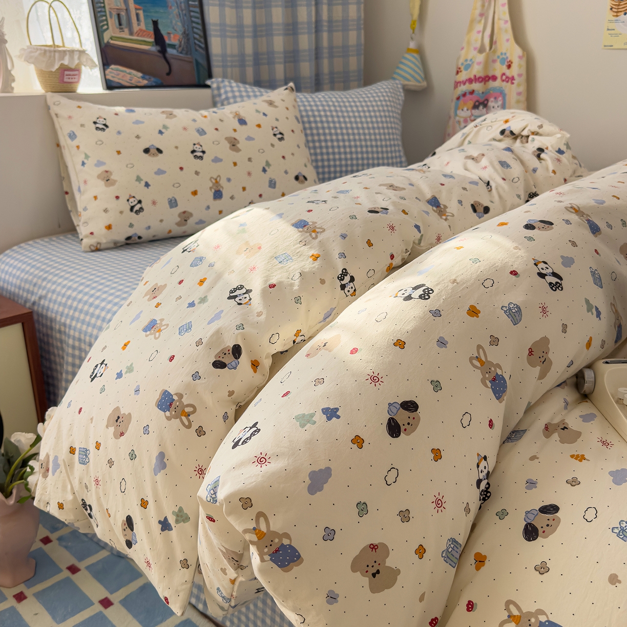 91家纺网 家纺一手货源 找家纺 希丞家居 2026新款博主风小清新仿棉云感纱床上四件套 小幸运