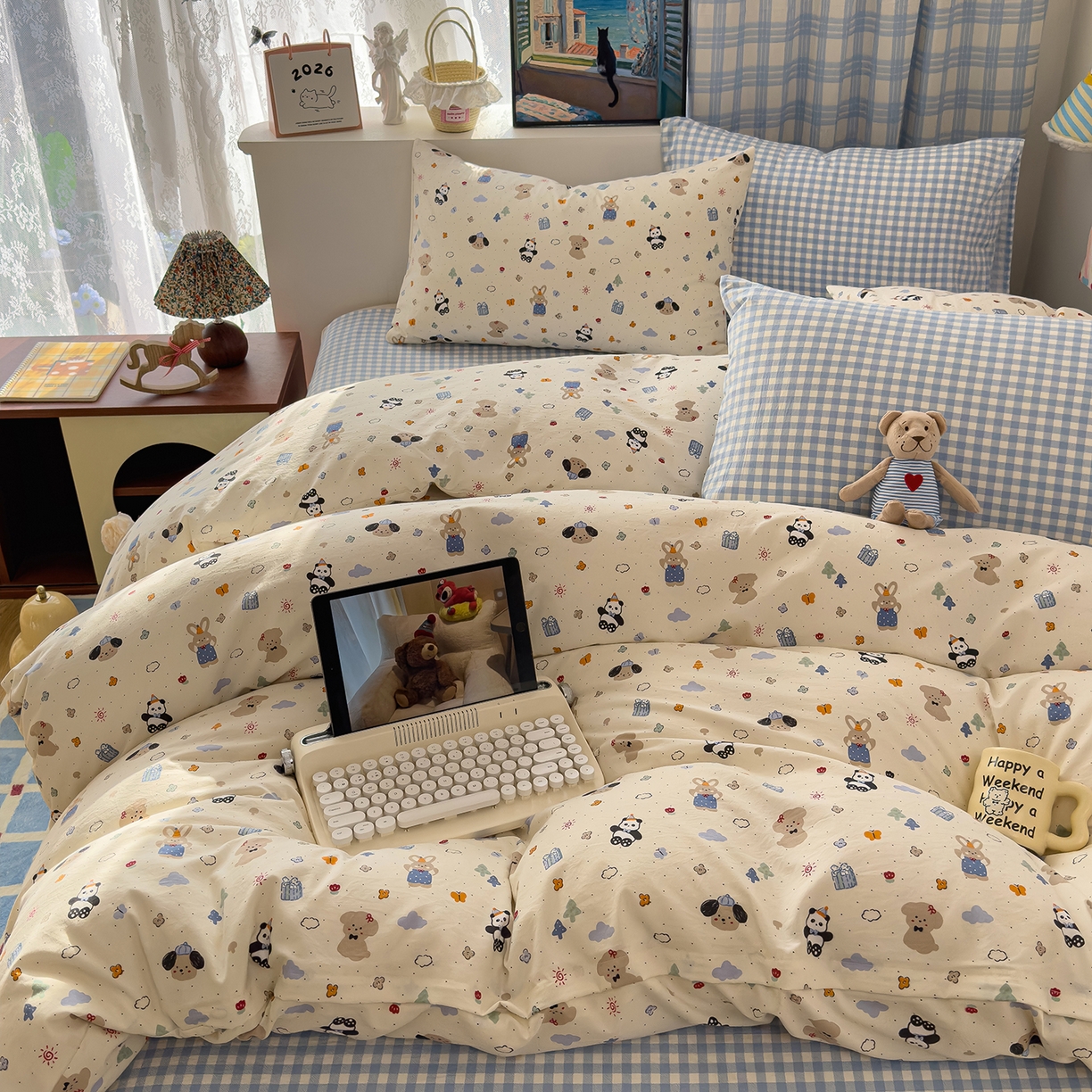 91家纺网 家纺一手货源 找家纺 希丞家居 2026新款博主风小清新仿棉云感纱床上四件套 小幸运