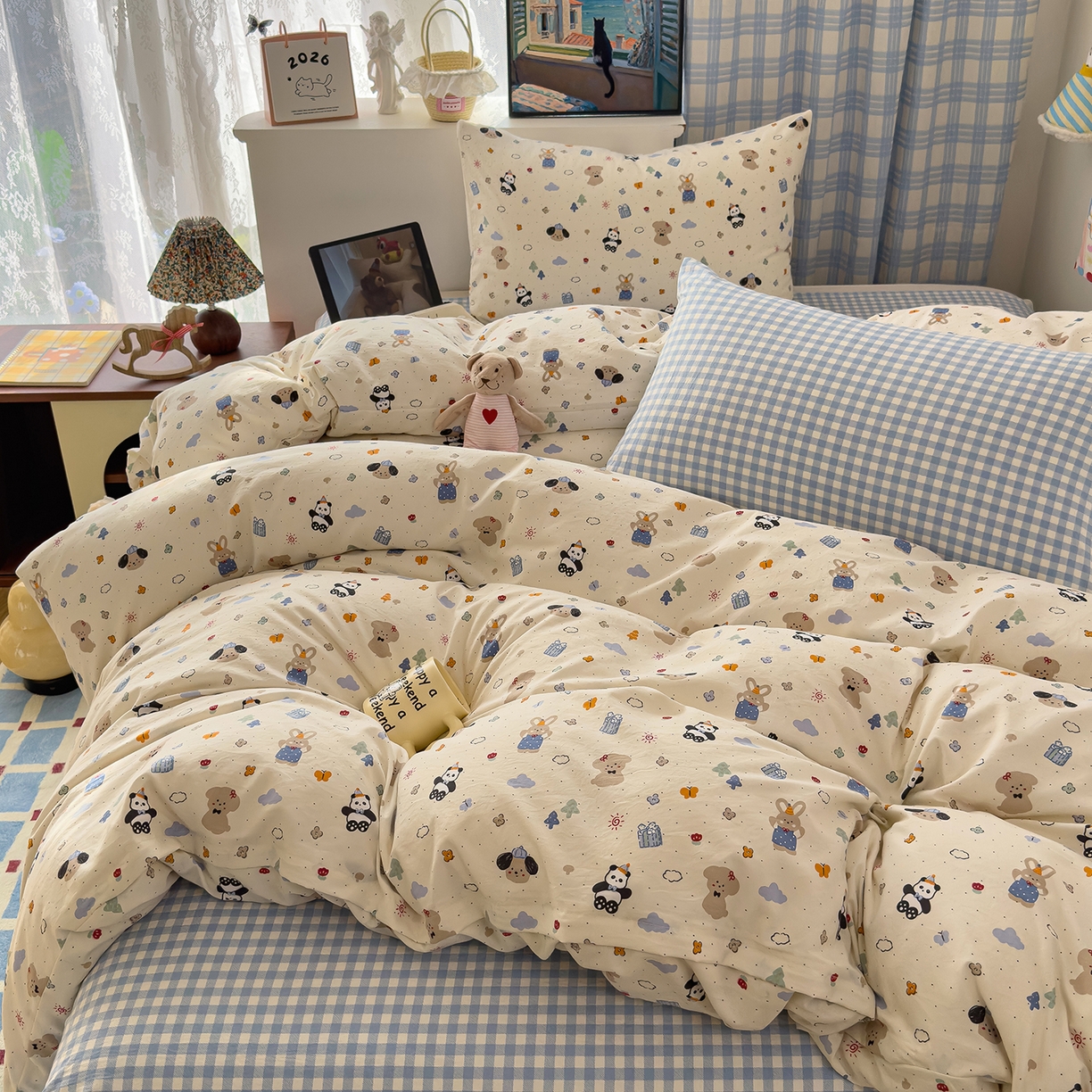 91家纺网 家纺一手货源 找家纺 希丞家居 2026新款博主风小清新仿棉云感纱床上四件套 小幸运