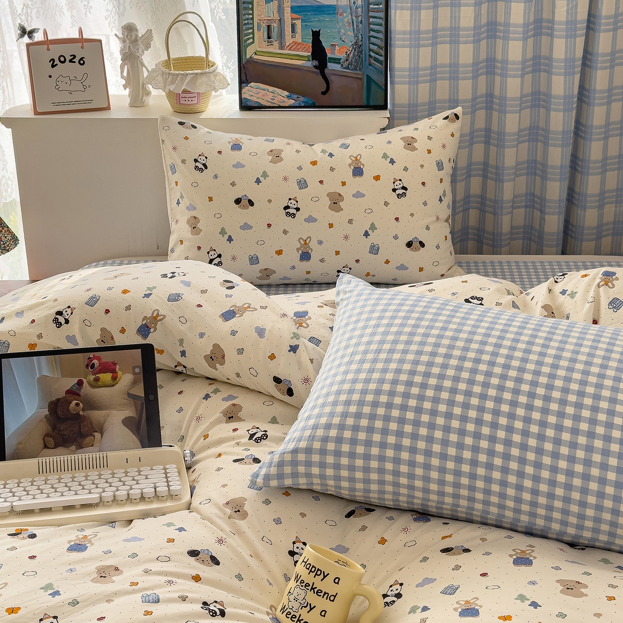 91家纺网 家纺一手货源 找家纺 希丞家居 2026新款博主风小清新仿棉云感纱床上四件套 小幸运