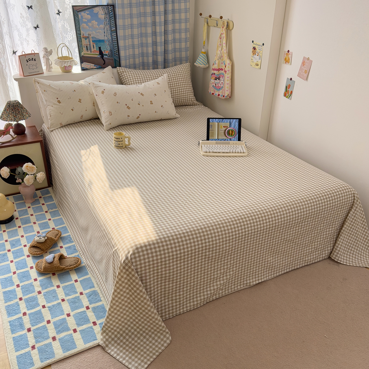 91家纺网 家纺一手货源 找家纺 希丞家居 2026新款博主风小清新仿棉云感纱床上四件套 织梦家