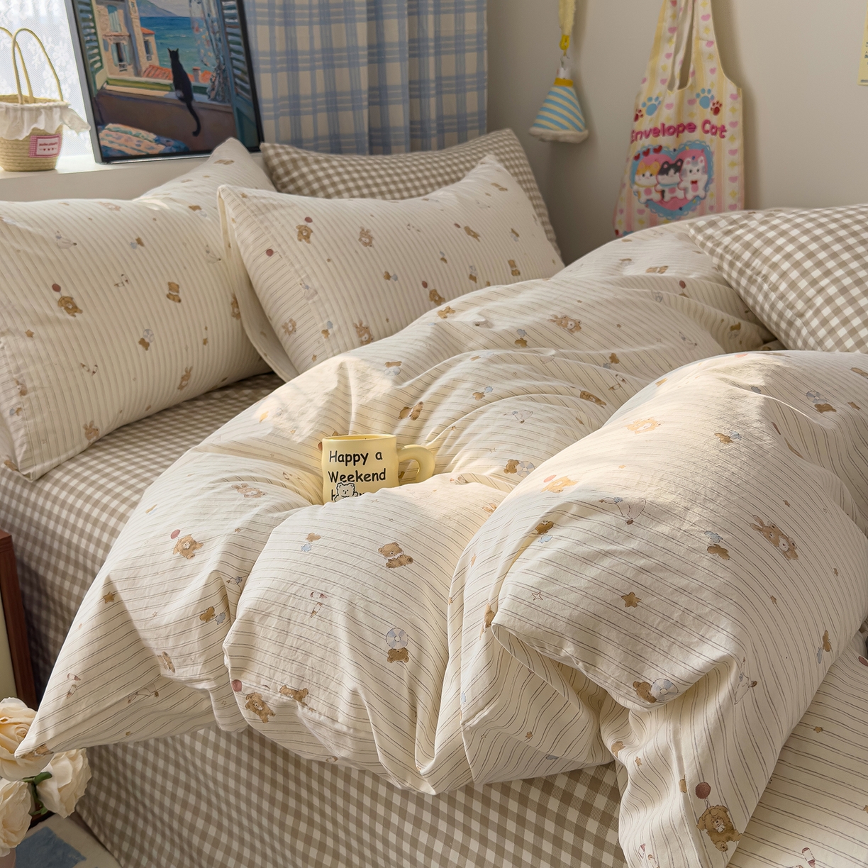 91家纺网 家纺一手货源 找家纺 希丞家居 2026新款博主风小清新仿棉云感纱床上四件套 织梦家