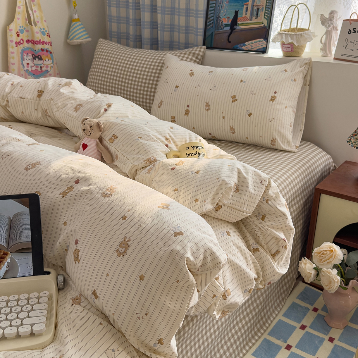 91家纺网 家纺一手货源 找家纺 希丞家居 2026新款博主风小清新仿棉云感纱床上四件套 织梦家