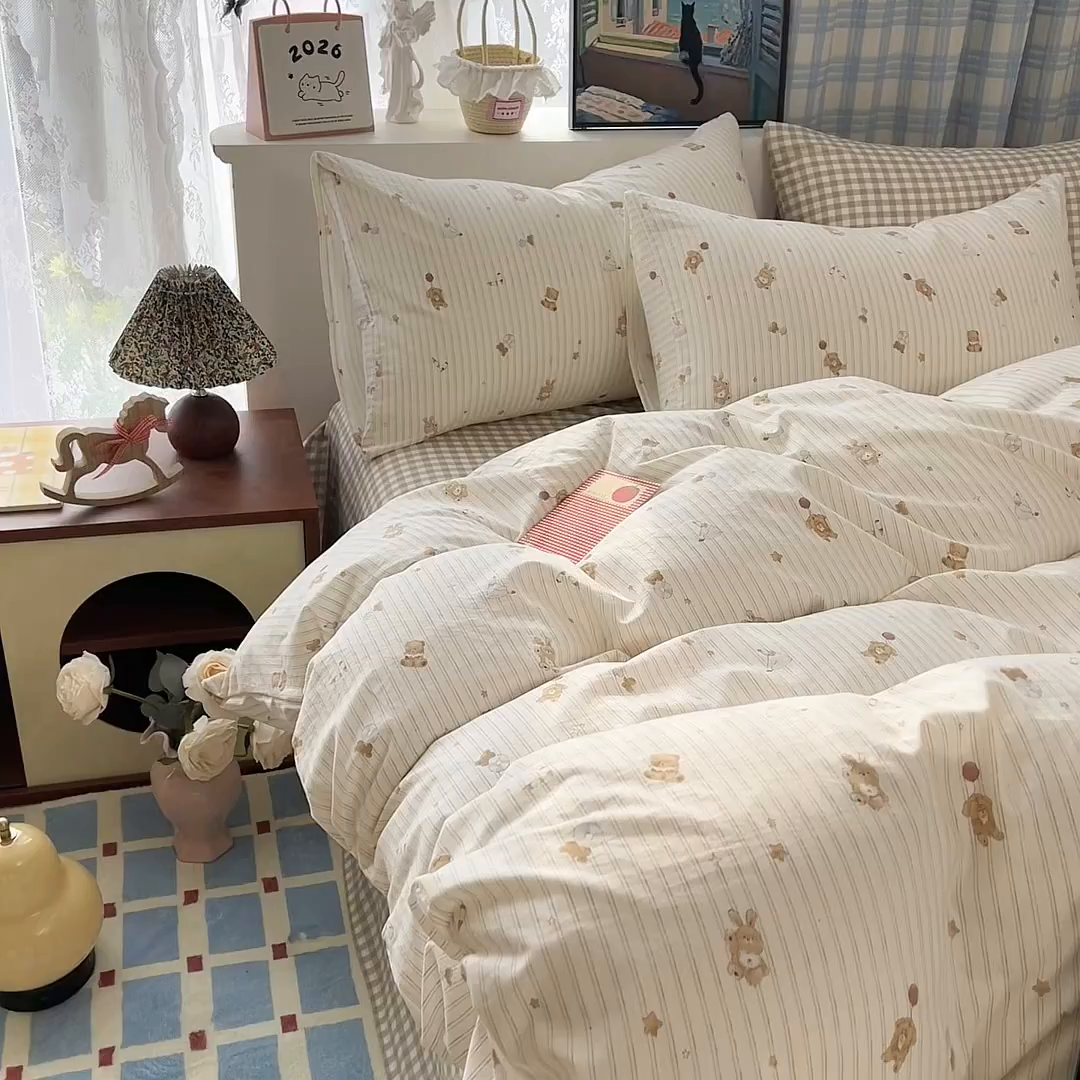 91家纺网 家纺一手货源 找家纺 希丞家居 2026新款博主风小清新仿棉云感纱床上四件套 织梦家