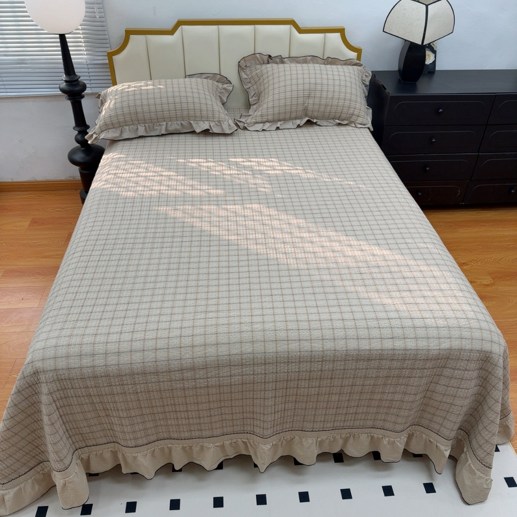 91家纺网 家纺一手货源 找家纺 （总）暖居 2026年新款全棉色织水洗棉高温砂洗床盖三件套四件套