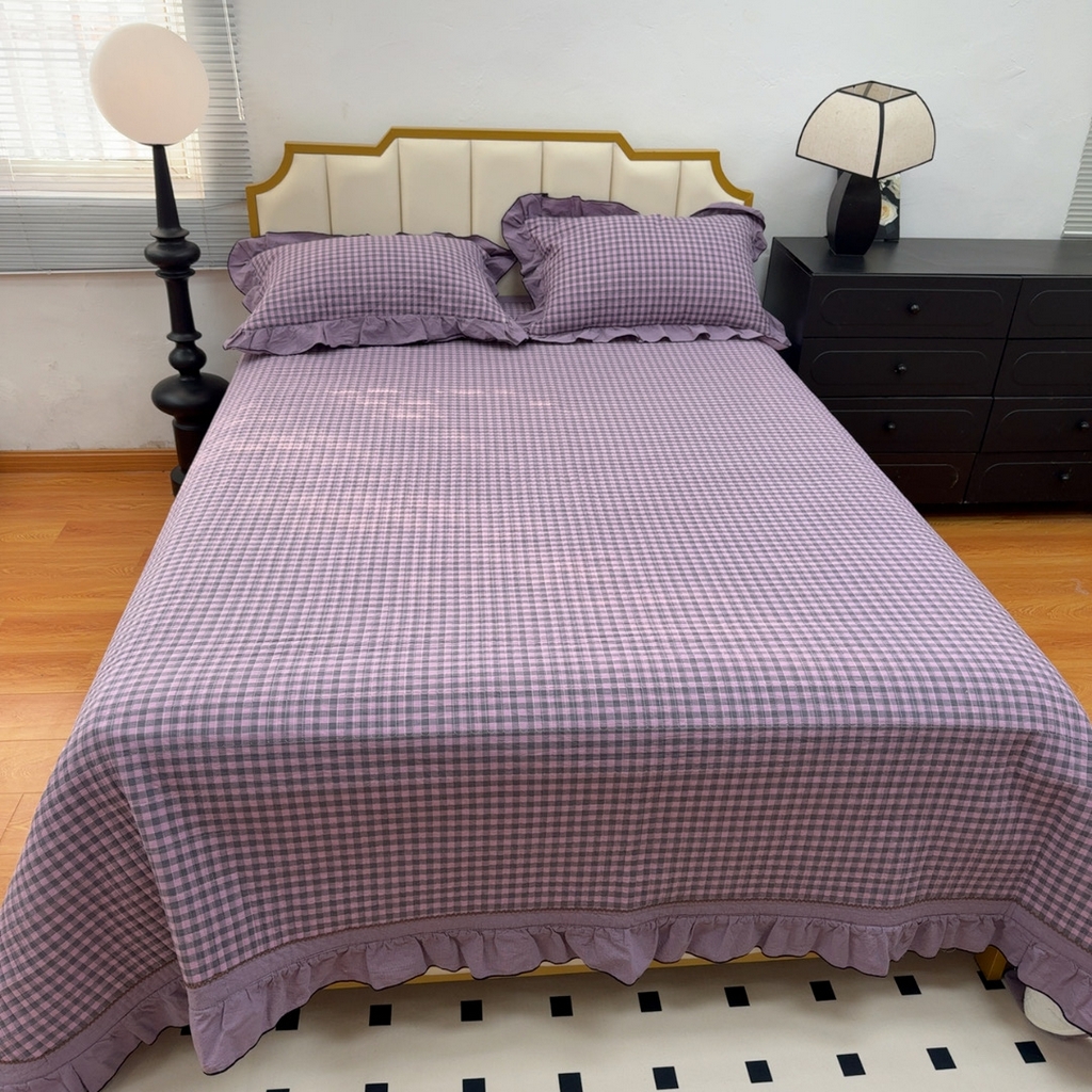 91家纺网 家纺一手货源 找家纺 （总）暖居 2026年新款全棉色织水洗棉高温砂洗床盖三件套四件套