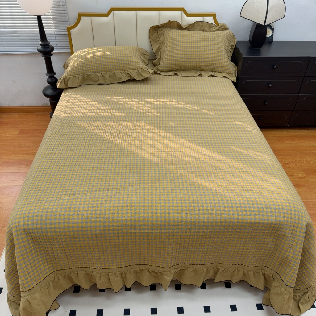 91家纺网 家纺一手货源 找家纺 （总）暖居 2026年新款全棉色织水洗棉高温砂洗床盖三件套四件套