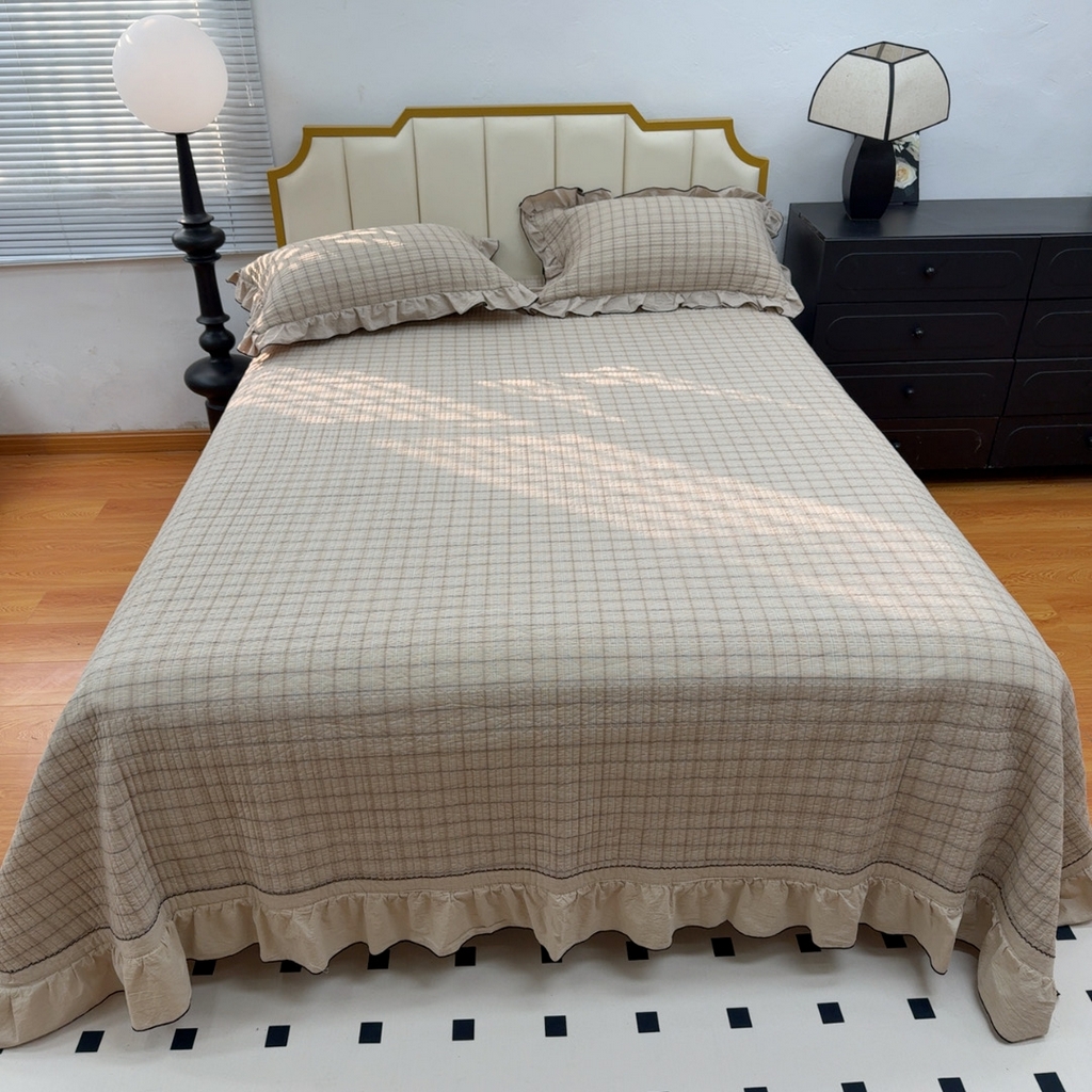 91家纺网 家纺一手货源 找家纺 暖居 2026年新款全棉色织水洗棉高温砂洗床盖三件套四件套艾丽莎