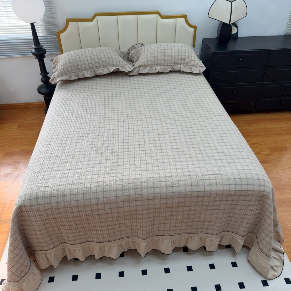 91家纺网 家纺一手货源 找家纺 暖居 2026年新款全棉色织水洗棉高温砂洗床盖三件套四件套艾丽莎