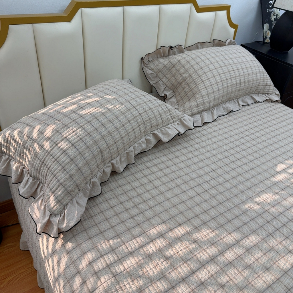 91家纺网 家纺一手货源 找家纺 暖居 2026年新款全棉色织水洗棉高温砂洗床盖三件套四件套艾丽莎