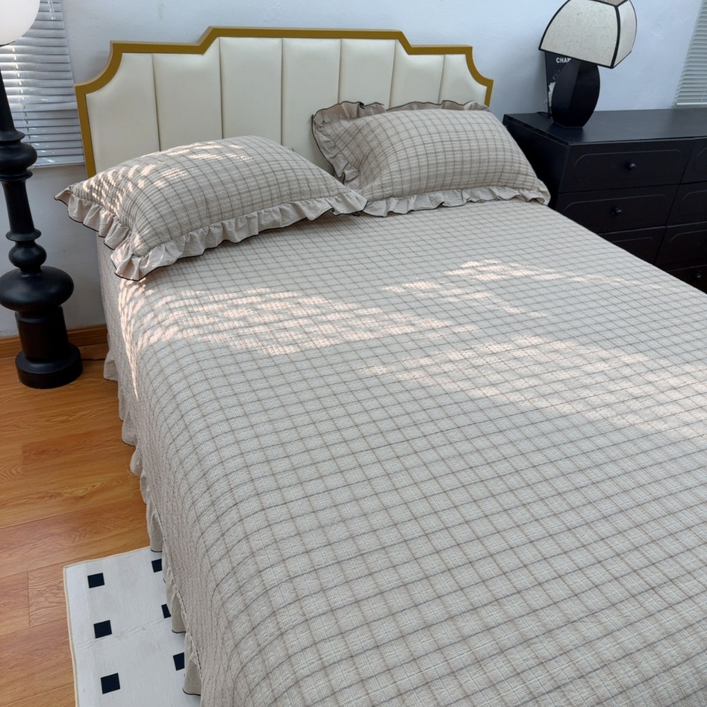 91家纺网 家纺一手货源 找家纺 暖居 2026年新款全棉色织水洗棉高温砂洗床盖三件套四件套艾丽莎