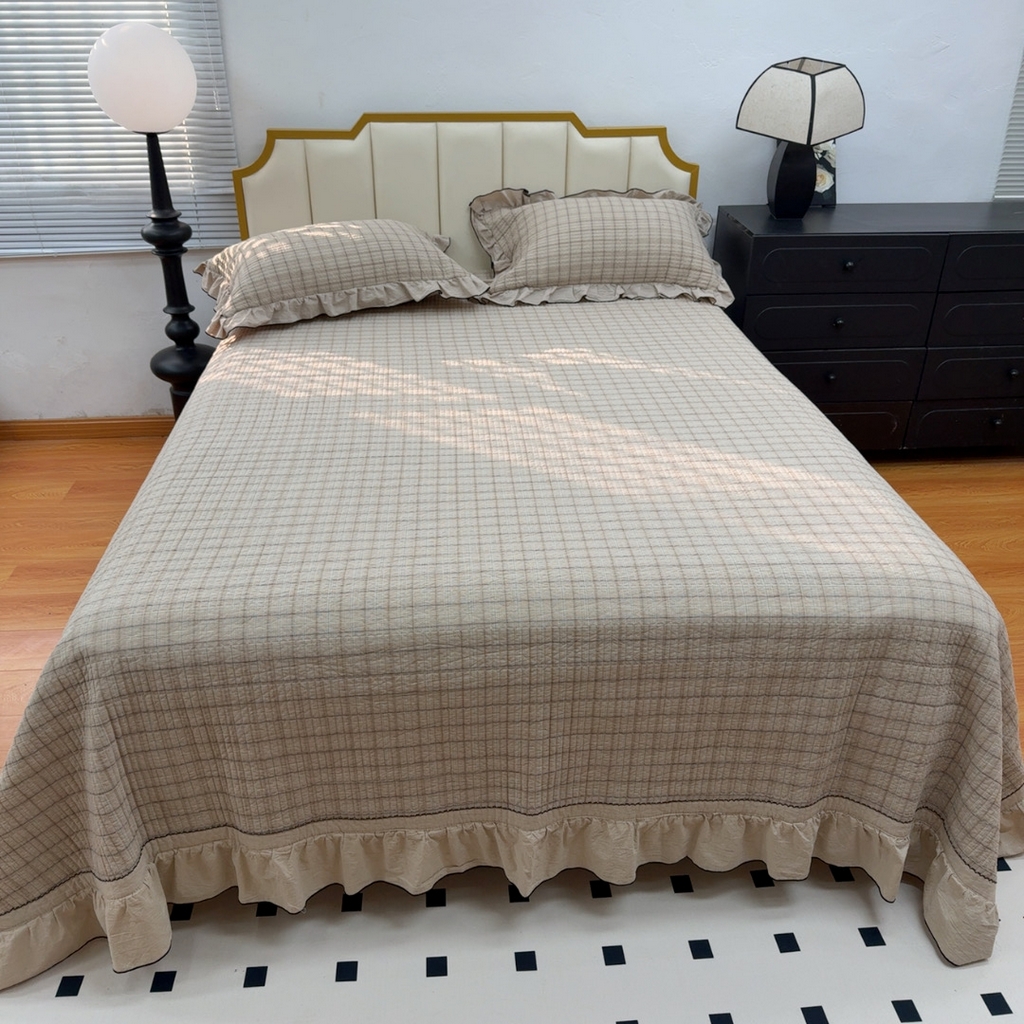 91家纺网 家纺一手货源 找家纺 暖居 2026年新款全棉色织水洗棉高温砂洗床盖三件套四件套艾丽莎