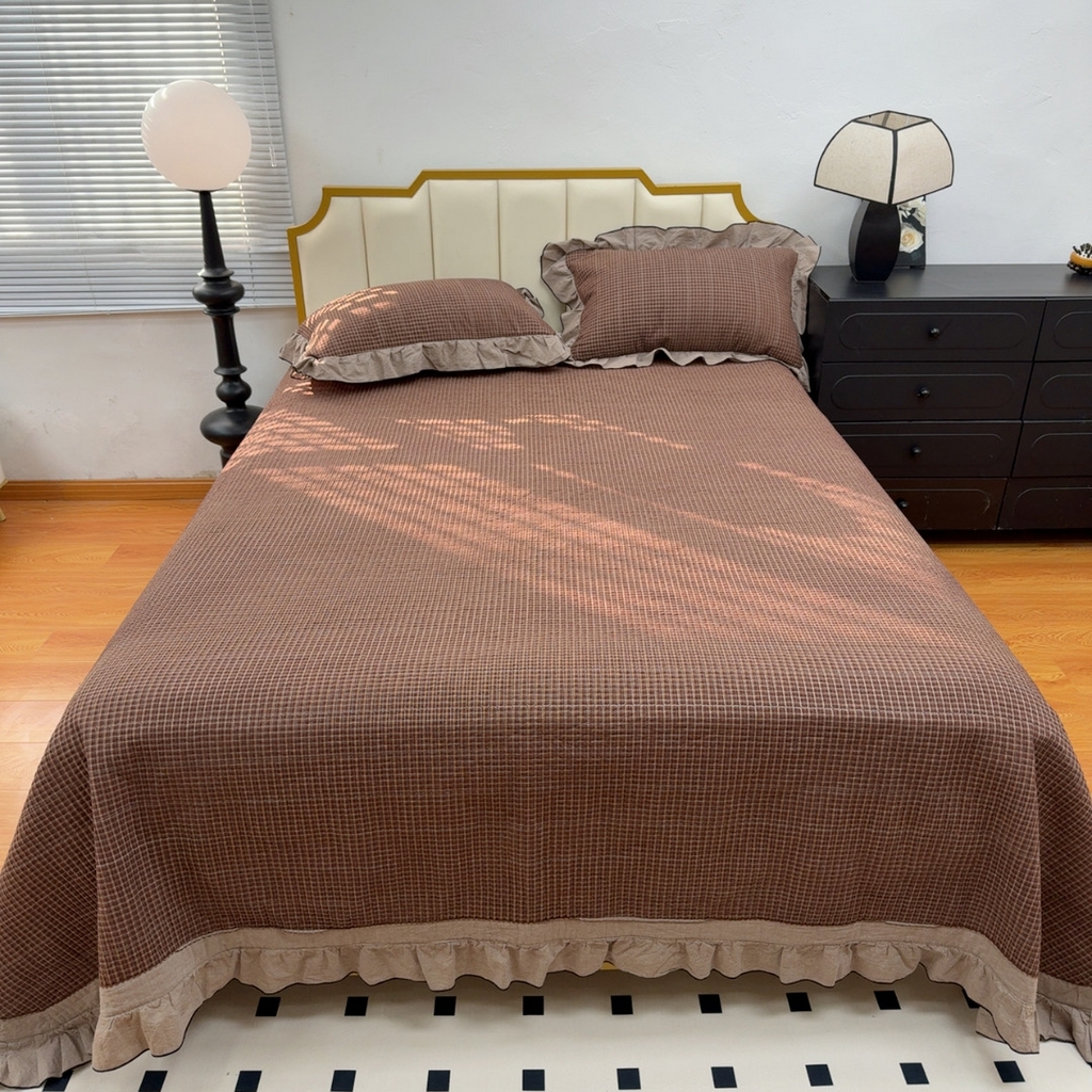 暖居 2026年新款全棉色织水洗棉高温砂洗床盖三件套四件套挪威