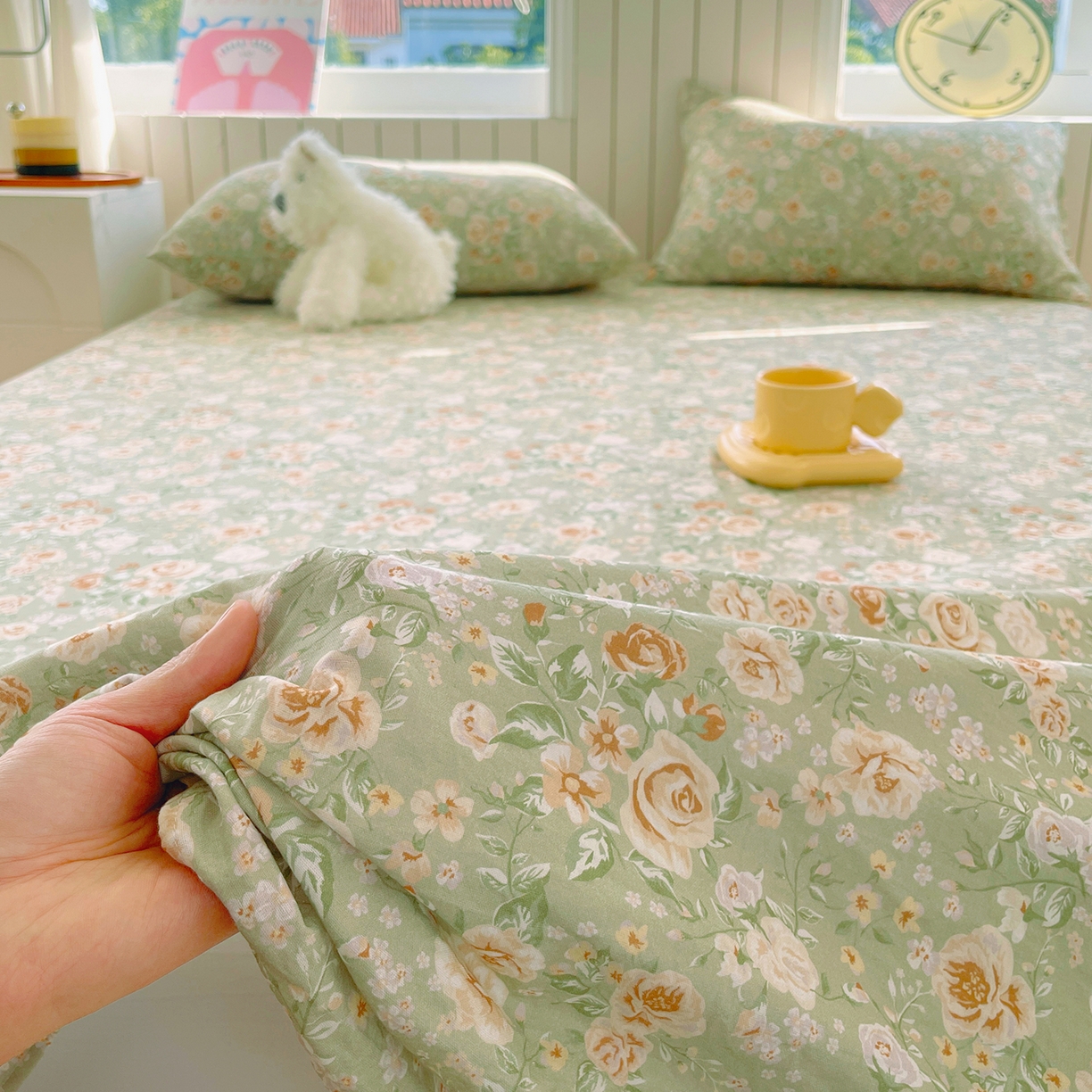 91家纺网 家纺一手货源 找家纺 春皖家纺 2026新款A类全棉有氧双层纱印花四件套单品系列-单床单 青茵