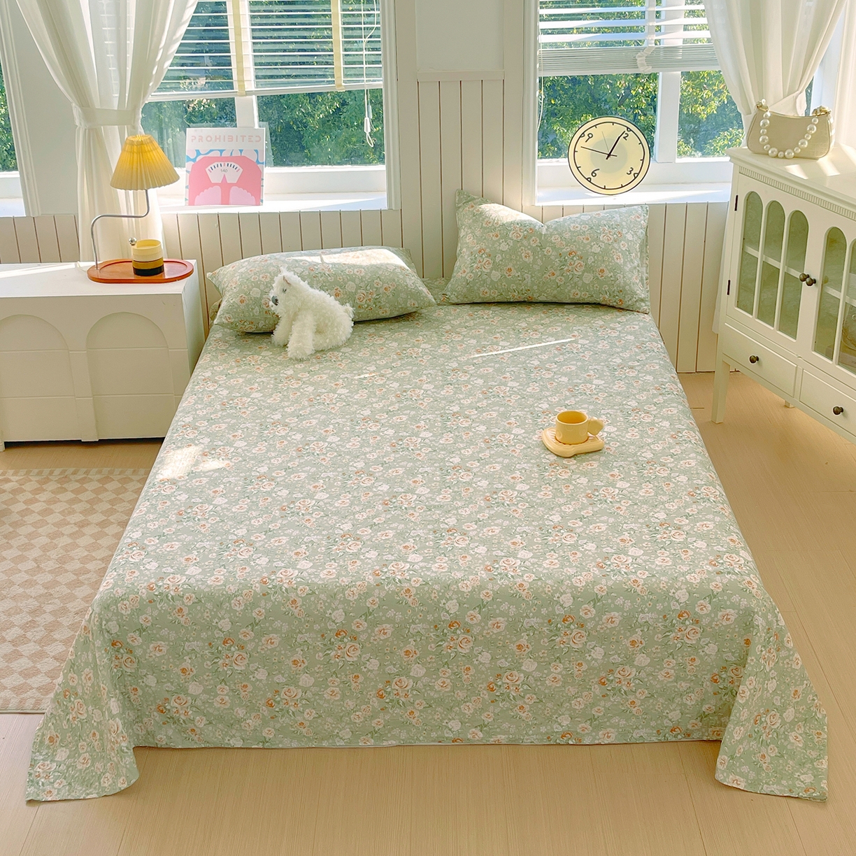 91家纺网 家纺一手货源 找家纺 春皖家纺 2026新款A类全棉有氧双层纱印花四件套单品系列-单床单 青茵