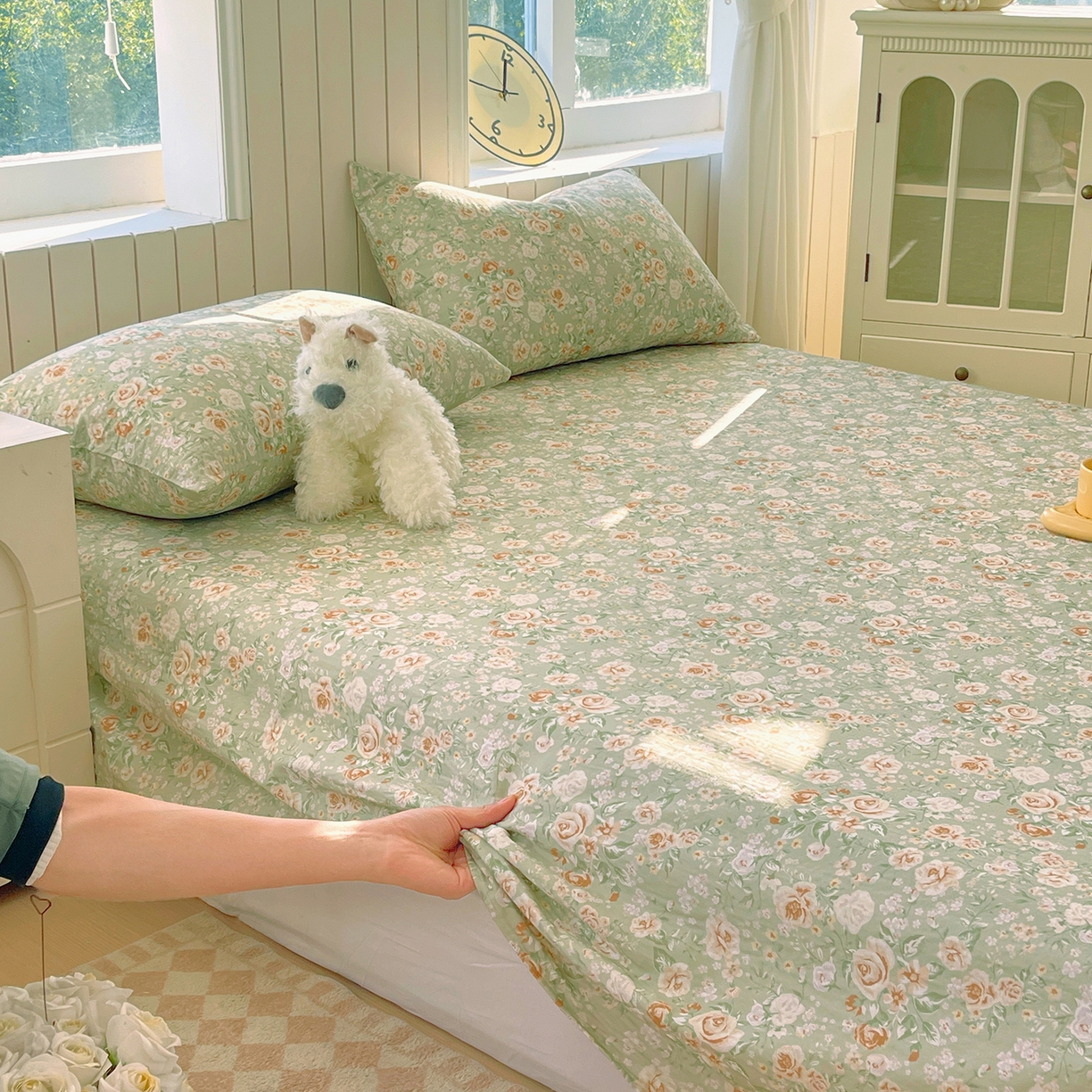 91家纺网 家纺一手货源 找家纺 春皖家纺 2026新款A类全棉有氧双层纱印花四件套单品系列-单床单 青茵