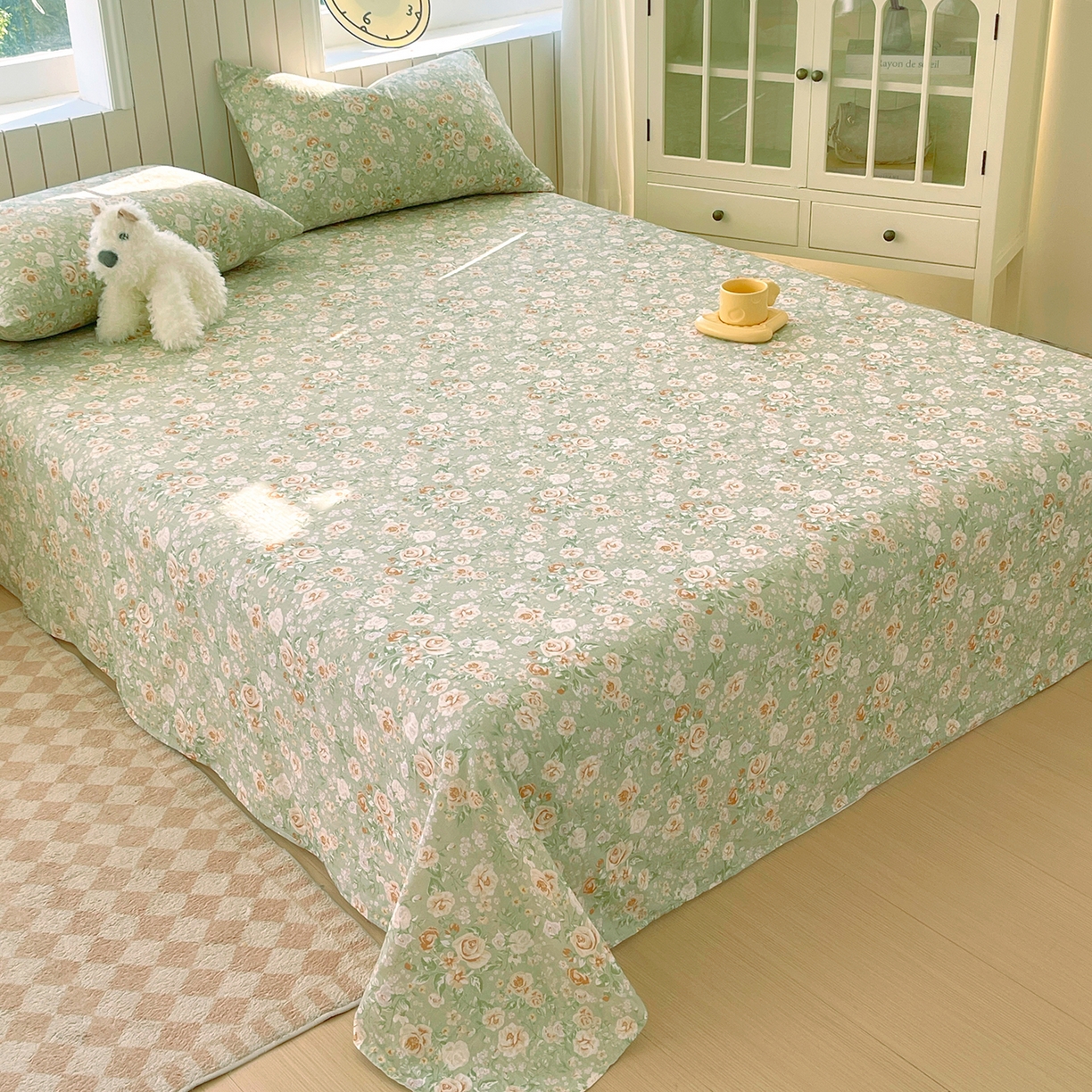 91家纺网 家纺一手货源 找家纺 春皖家纺 2026新款A类全棉有氧双层纱印花四件套单品系列-单床单 青茵