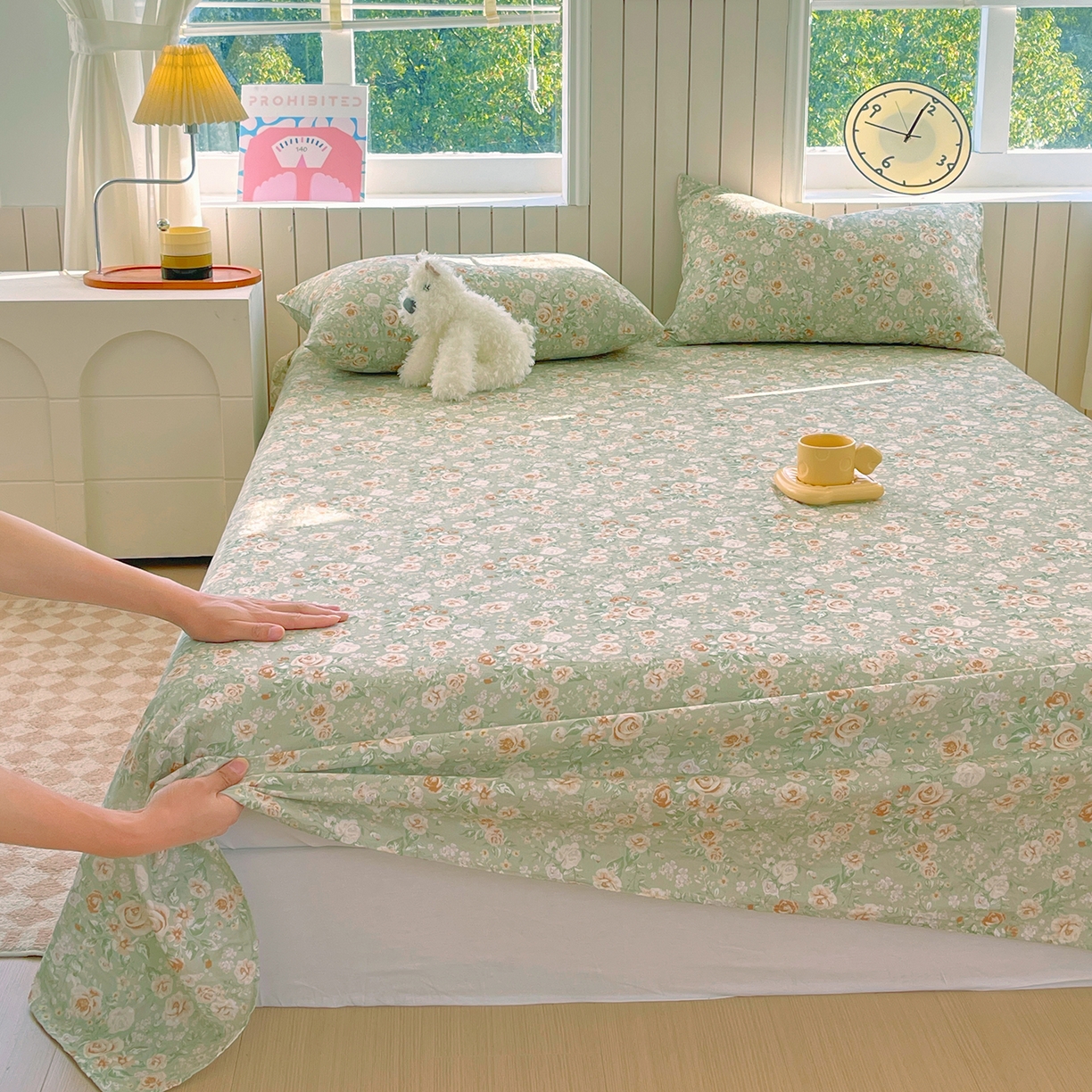 91家纺网 家纺一手货源 找家纺 春皖家纺 2026新款A类全棉有氧双层纱印花四件套单品系列-单床单 青茵