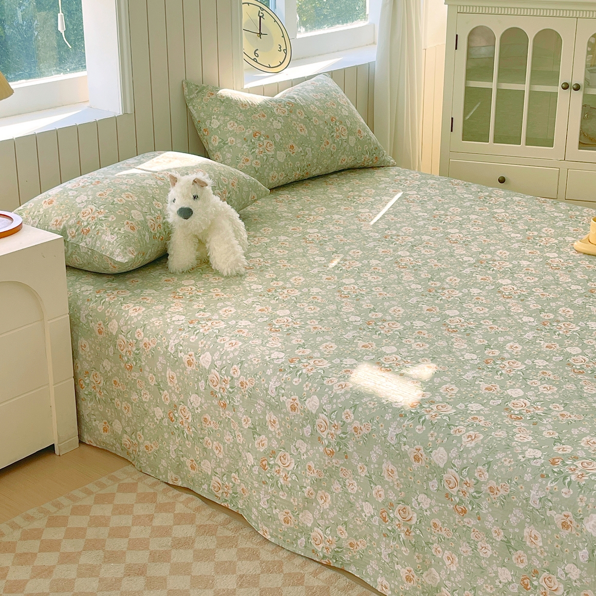 91家纺网 家纺一手货源 找家纺 春皖家纺 2026新款A类全棉有氧双层纱印花四件套单品系列-单床单 青茵