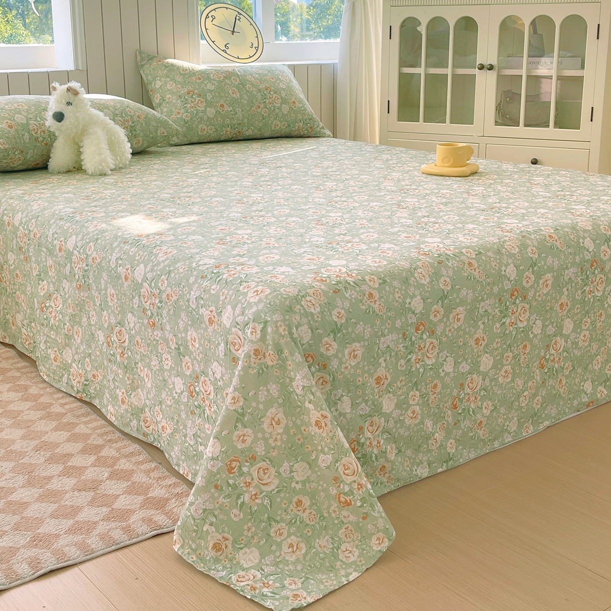 91家纺网 家纺一手货源 找家纺 春皖家纺 2026新款A类全棉有氧双层纱印花四件套单品系列-单床单 青茵