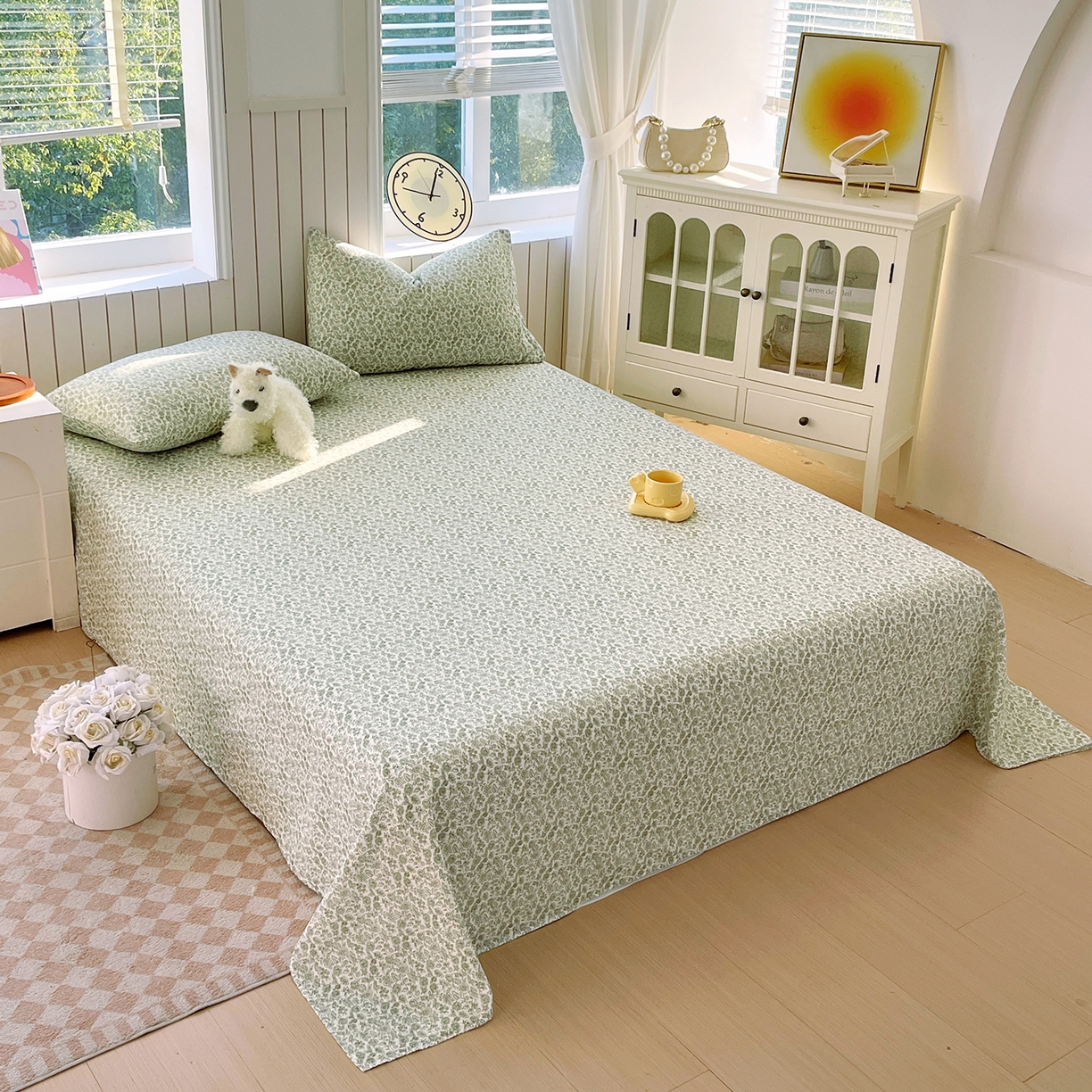 91家纺网 家纺一手货源 找家纺 春皖家纺 2026新款A类全棉有氧双层纱印花四件套单品系列-单床单 暮春