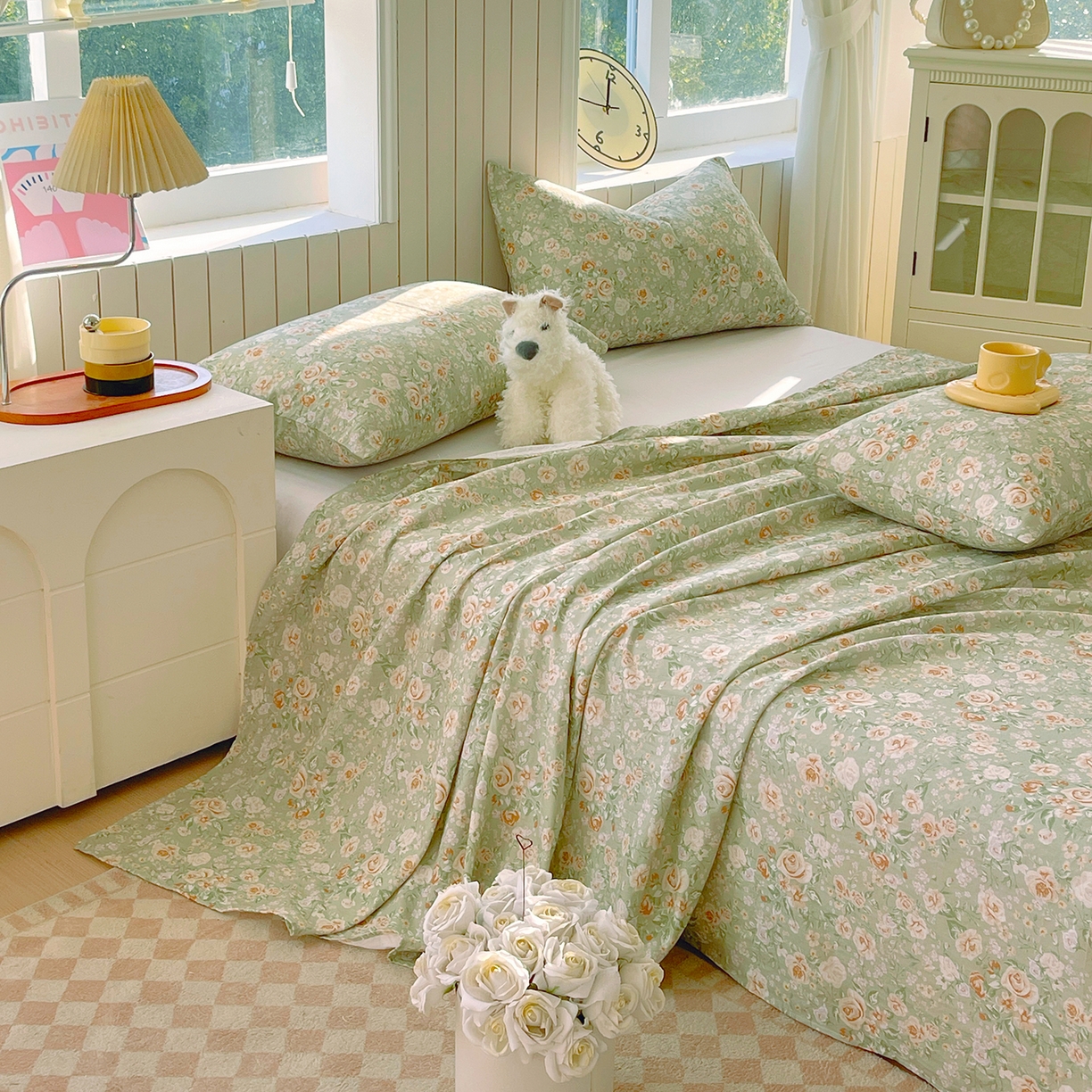 91家纺网 家纺一手货源 找家纺 春皖家纺 2026新款A类全棉有氧双层纱印花四件套单品系列-单床单 青茵