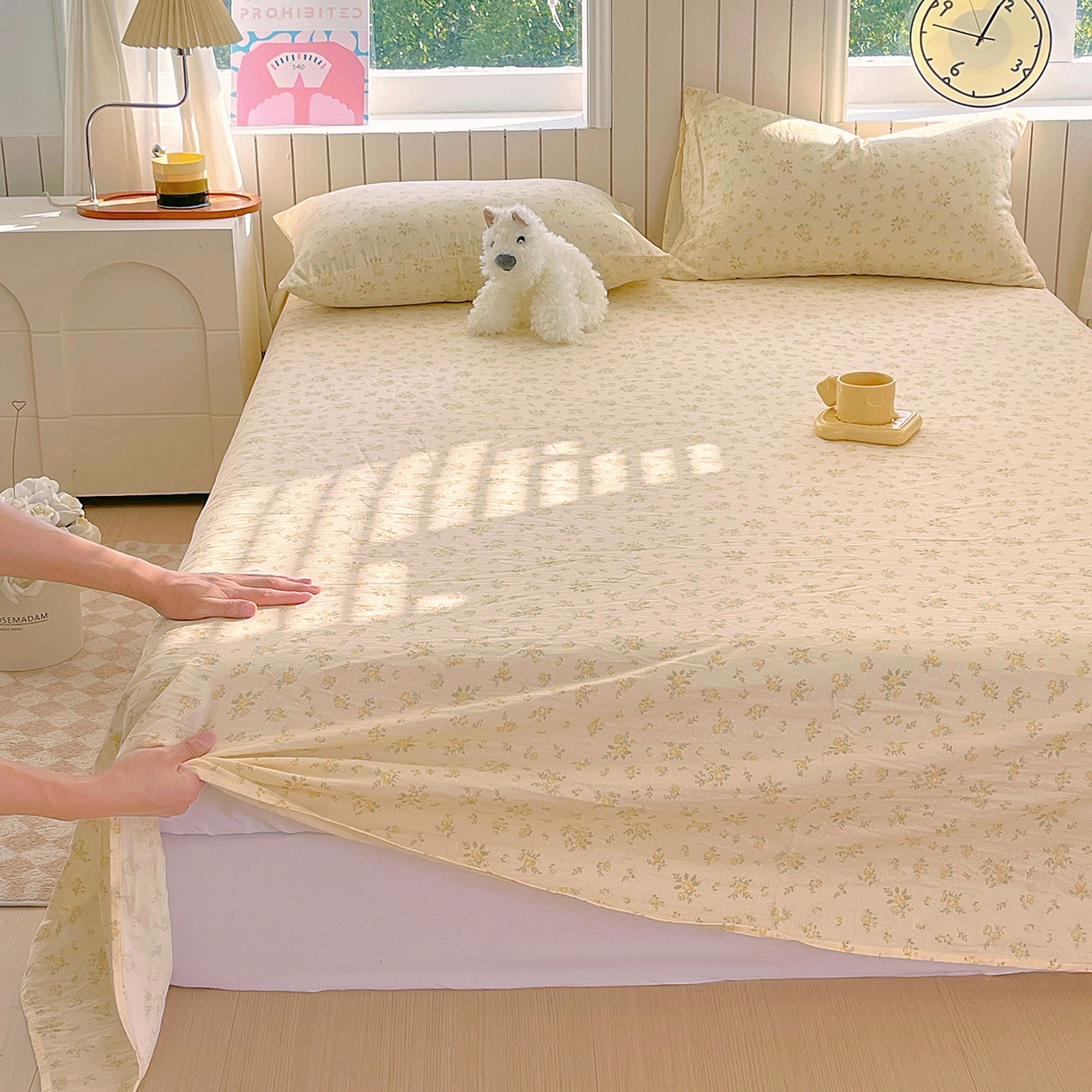 91家纺网 家纺一手货源 找家纺 春皖家纺 2026新款A类全棉有氧双层纱印花四件套单品系列-单床单 晴丝一缕