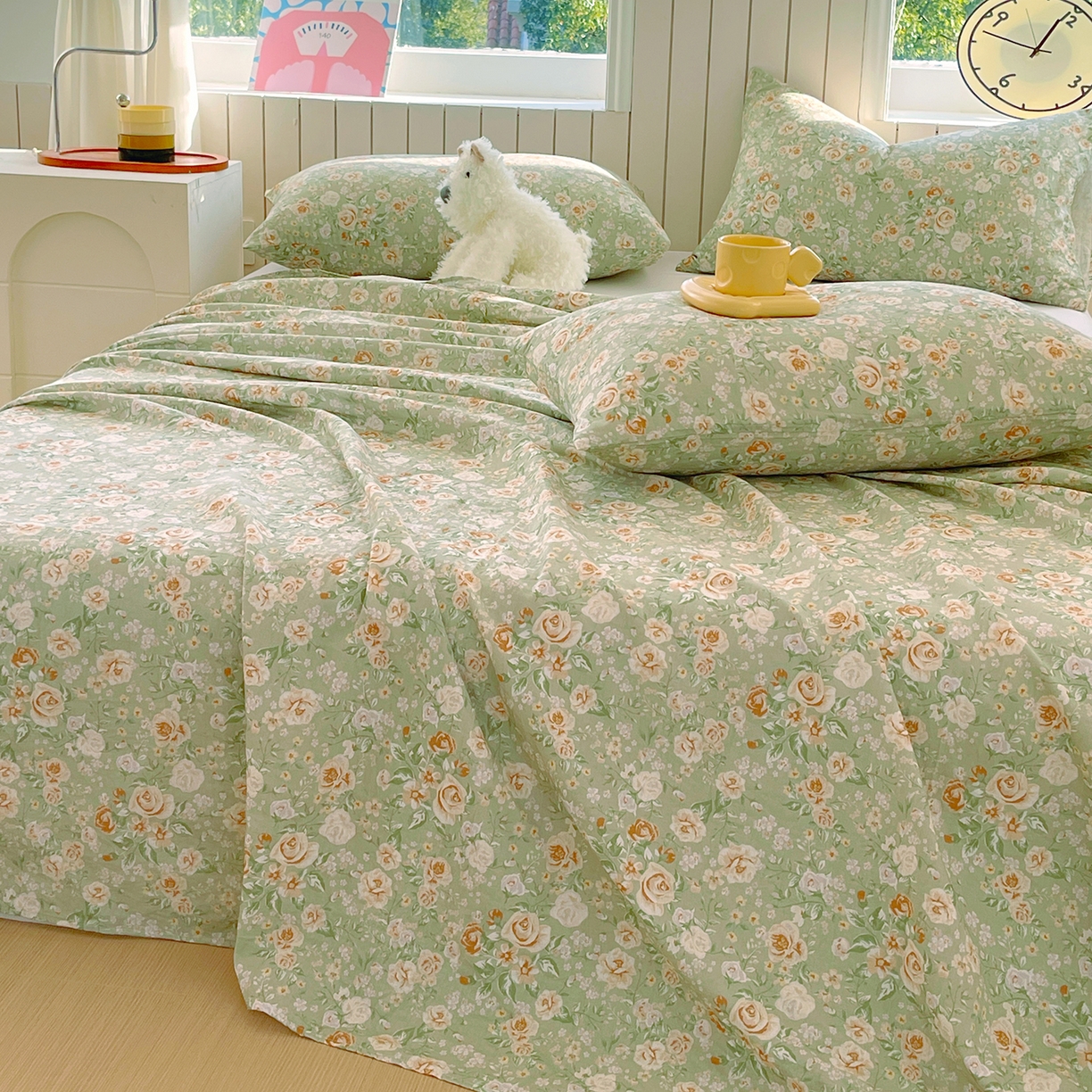 91家纺网 家纺一手货源 找家纺 春皖家纺 2026新款A类全棉有氧双层纱印花四件套单品系列-单床单 青茵