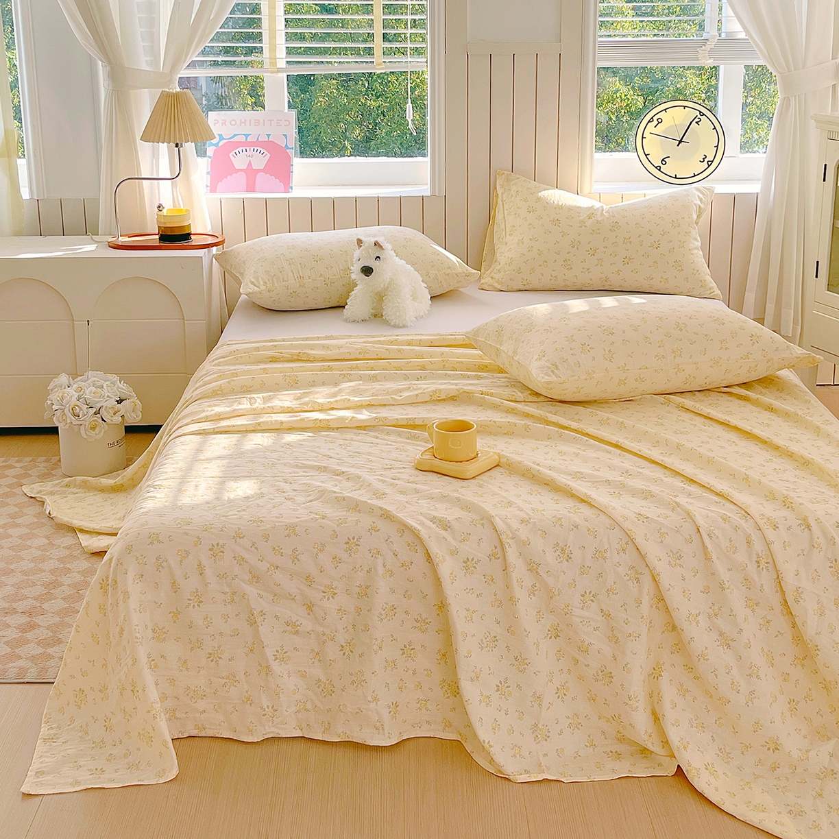 91家纺网 家纺一手货源 找家纺 春皖家纺 2026新款A类全棉有氧双层纱印花四件套单品系列-单床单 晴丝一缕