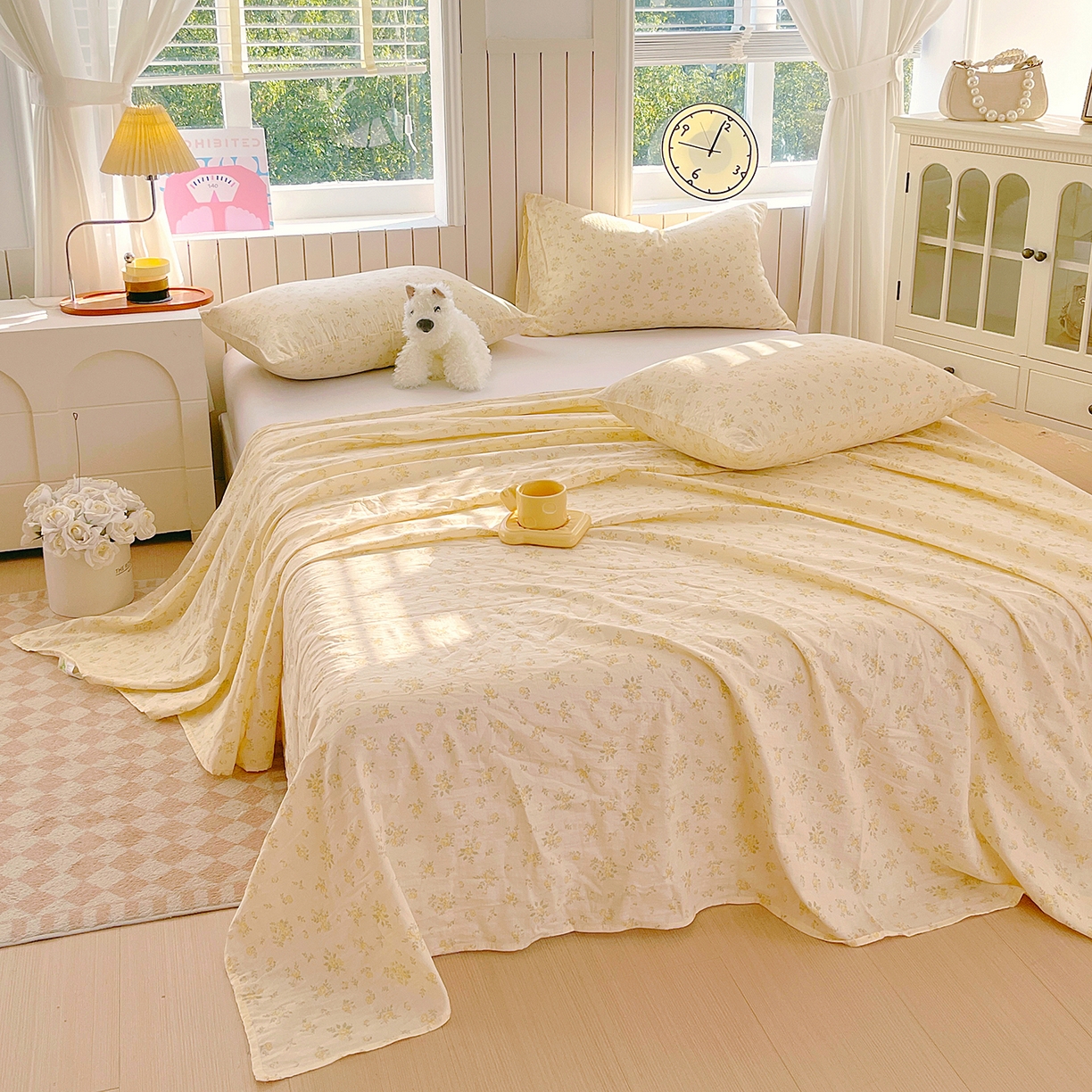 91家纺网 家纺一手货源 找家纺 春皖家纺 2026新款A类全棉有氧双层纱印花四件套单品系列-单床单 晴丝一缕