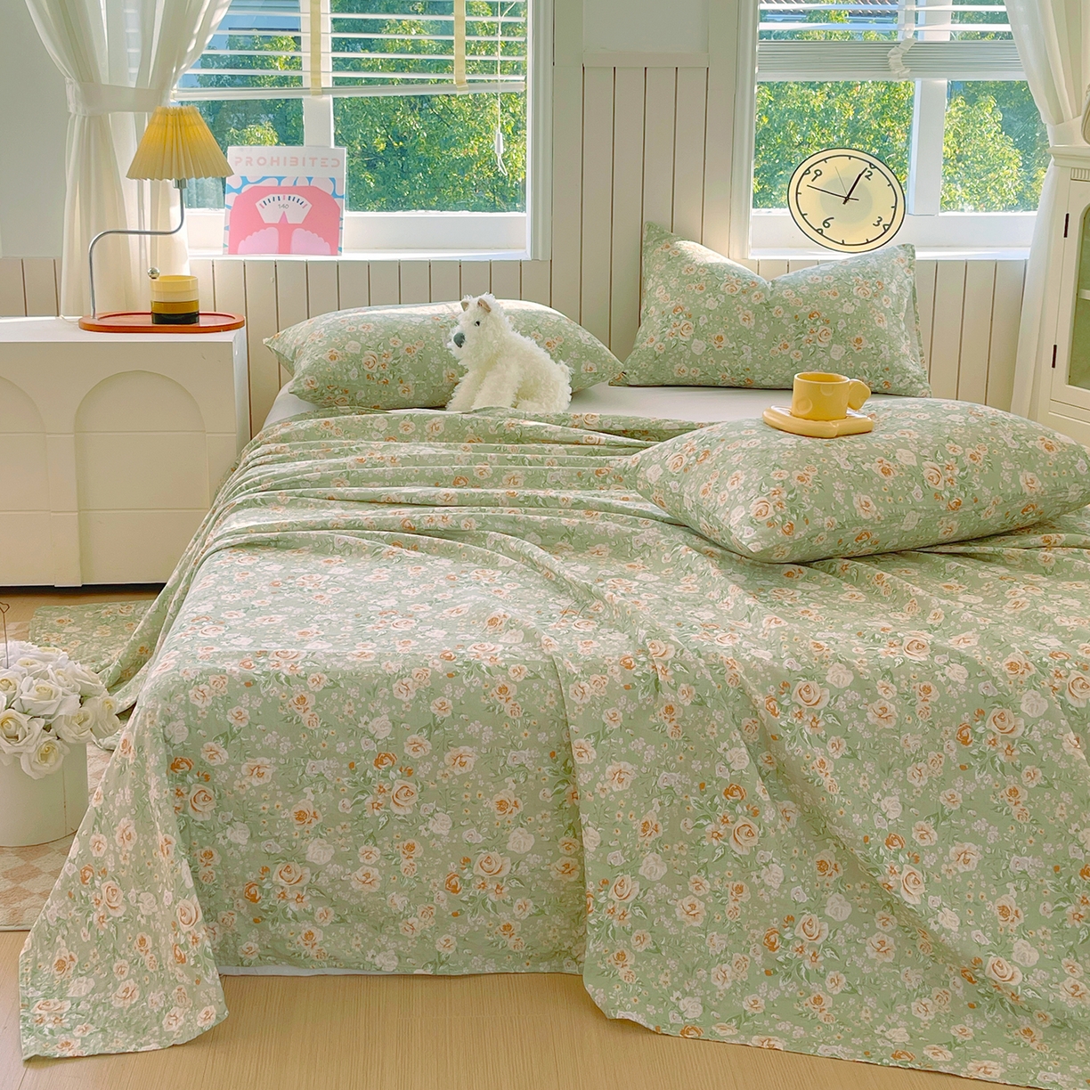 91家纺网 家纺一手货源 找家纺 春皖家纺 2026新款A类全棉有氧双层纱印花四件套单品系列-单床单 青茵