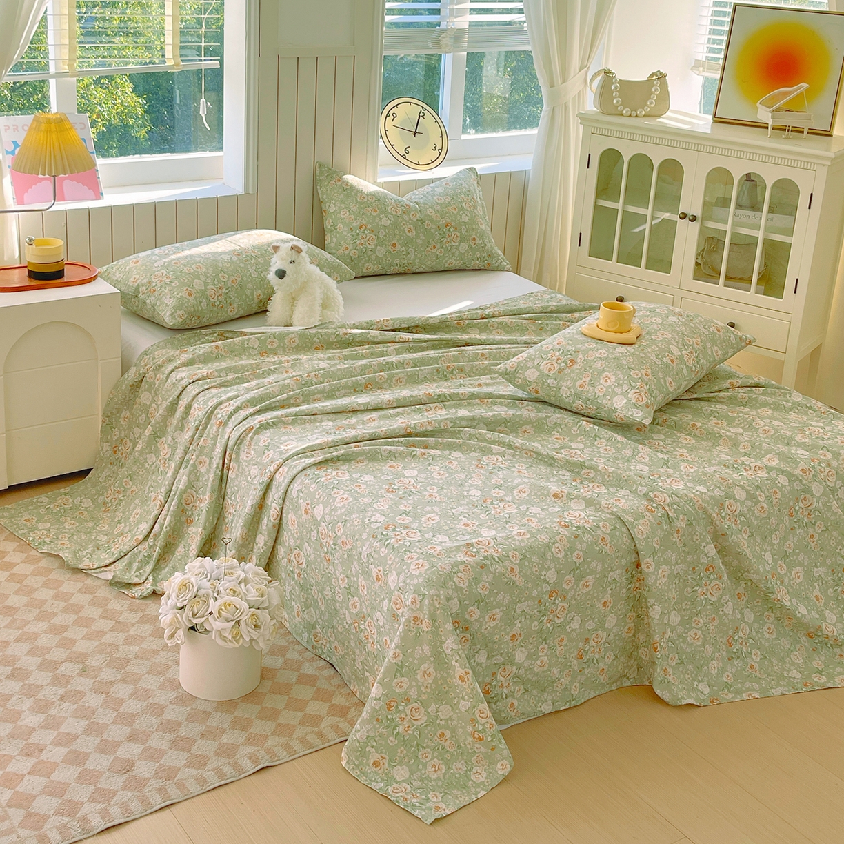 91家纺网 家纺一手货源 找家纺 春皖家纺 2026新款A类全棉有氧双层纱印花四件套单品系列-单床单 青茵