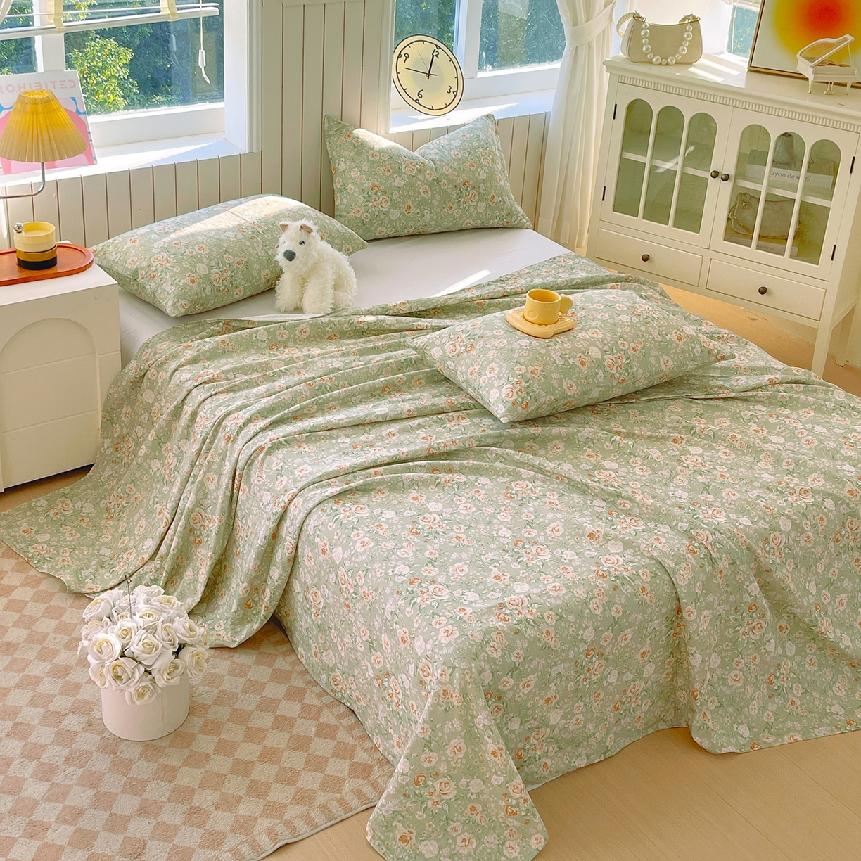 91家纺网 家纺一手货源 找家纺 春皖家纺 2026新款A类全棉有氧双层纱印花四件套单品系列-单床单 青茵