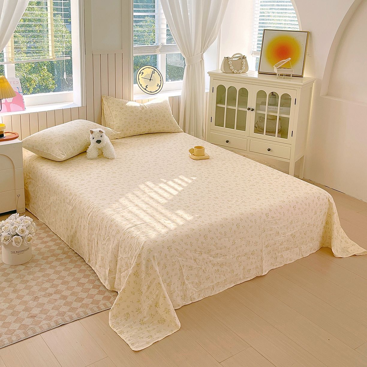 91家纺网 家纺一手货源 找家纺 春皖家纺 2026新款A类全棉有氧双层纱印花四件套单品系列-单床单 晴丝一缕