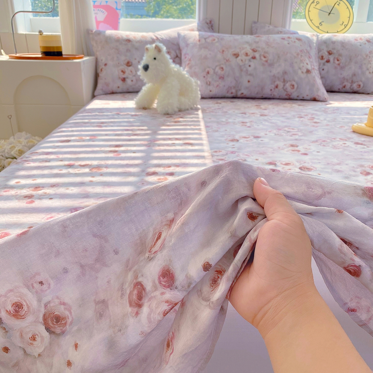 91家纺网 家纺一手货源 找家纺 春皖家纺 2026新款A类全棉有氧双层纱印花四件套单品系列-单床单 雾棕