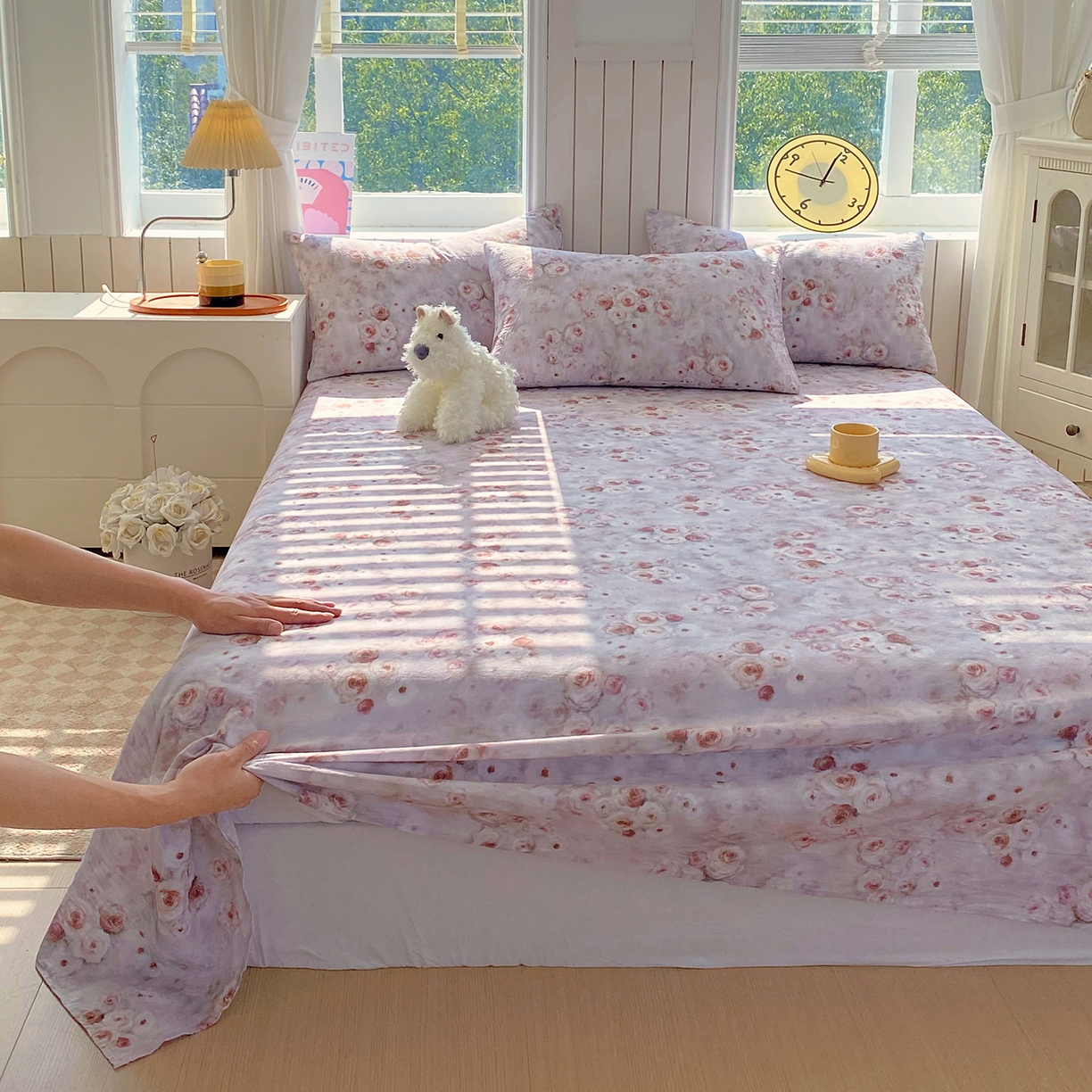 91家纺网 家纺一手货源 找家纺 春皖家纺 2026新款A类全棉有氧双层纱印花四件套单品系列-单床单 雾棕